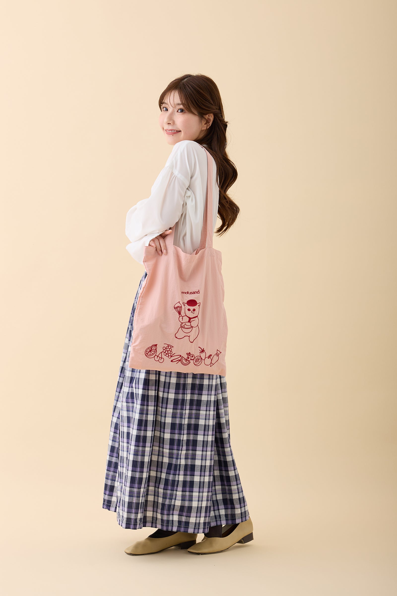 mofusand 刺繍トートバッグ スイーツにゃん ピンク
