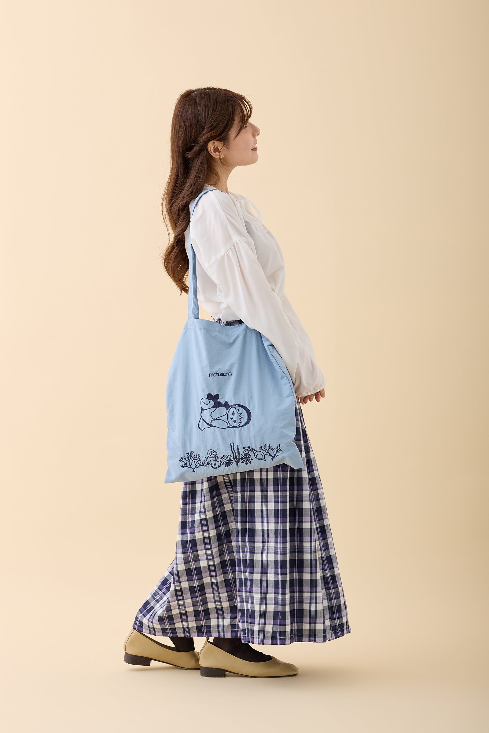mofusand 刺繍トートバッグ サメにゃん ブルー