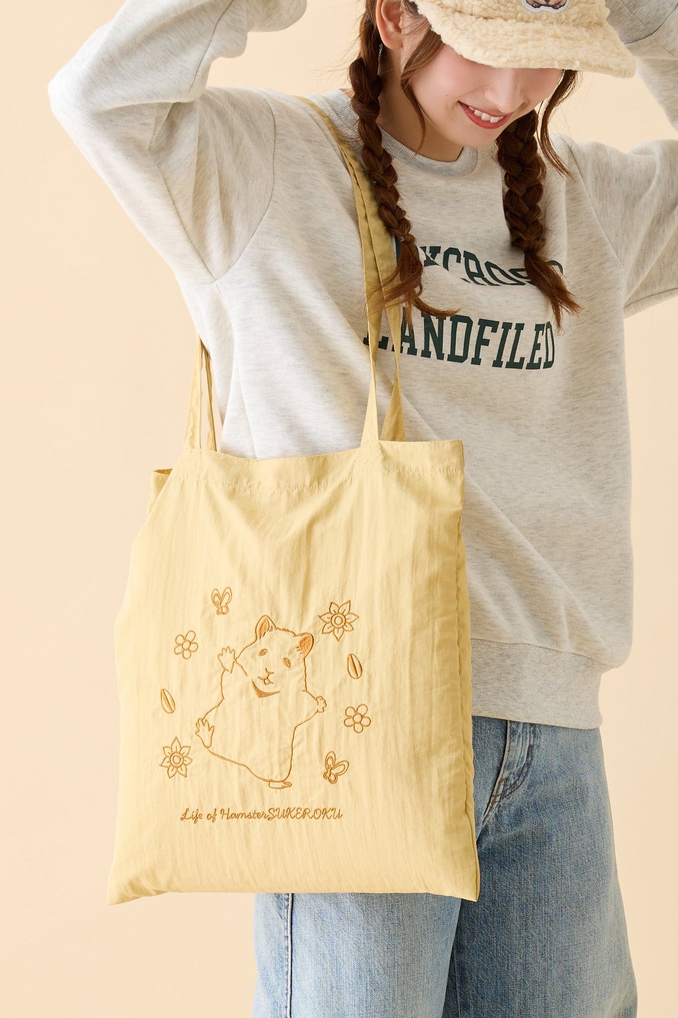 助六の日常 刺繍トートバッグ ひまわり イエロー