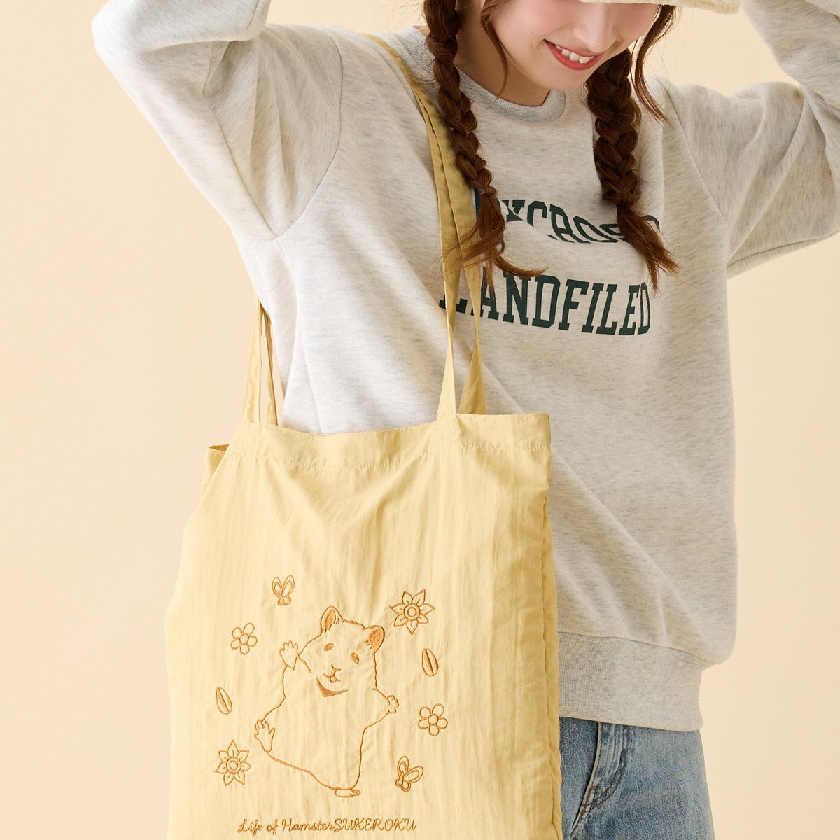 助六の日常 刺繍トートバッグ ひまわり イエロー