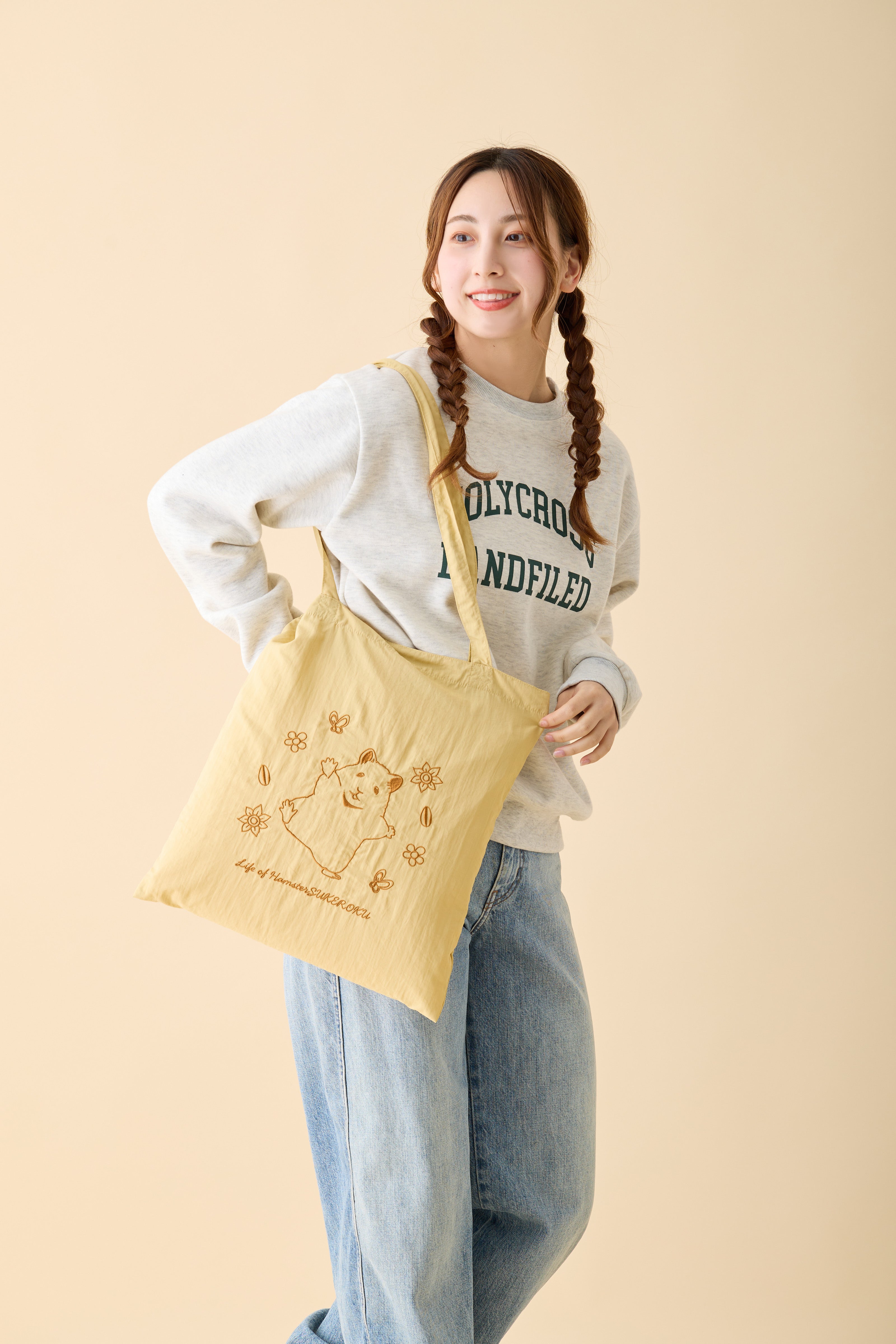 助六の日常 刺繍トートバッグ ひまわり イエロー