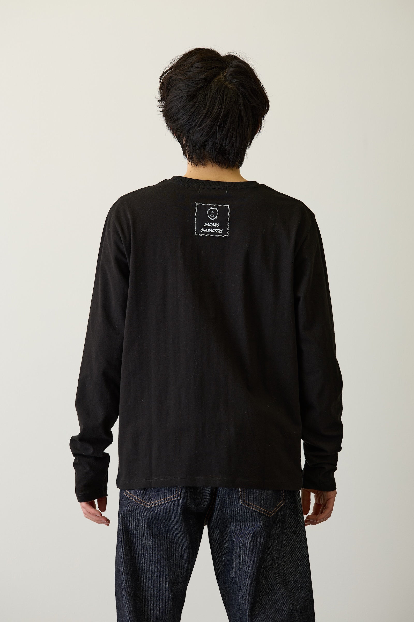 ナガノキャラクターズ 長袖Tシャツ モノクロなくま ブラック