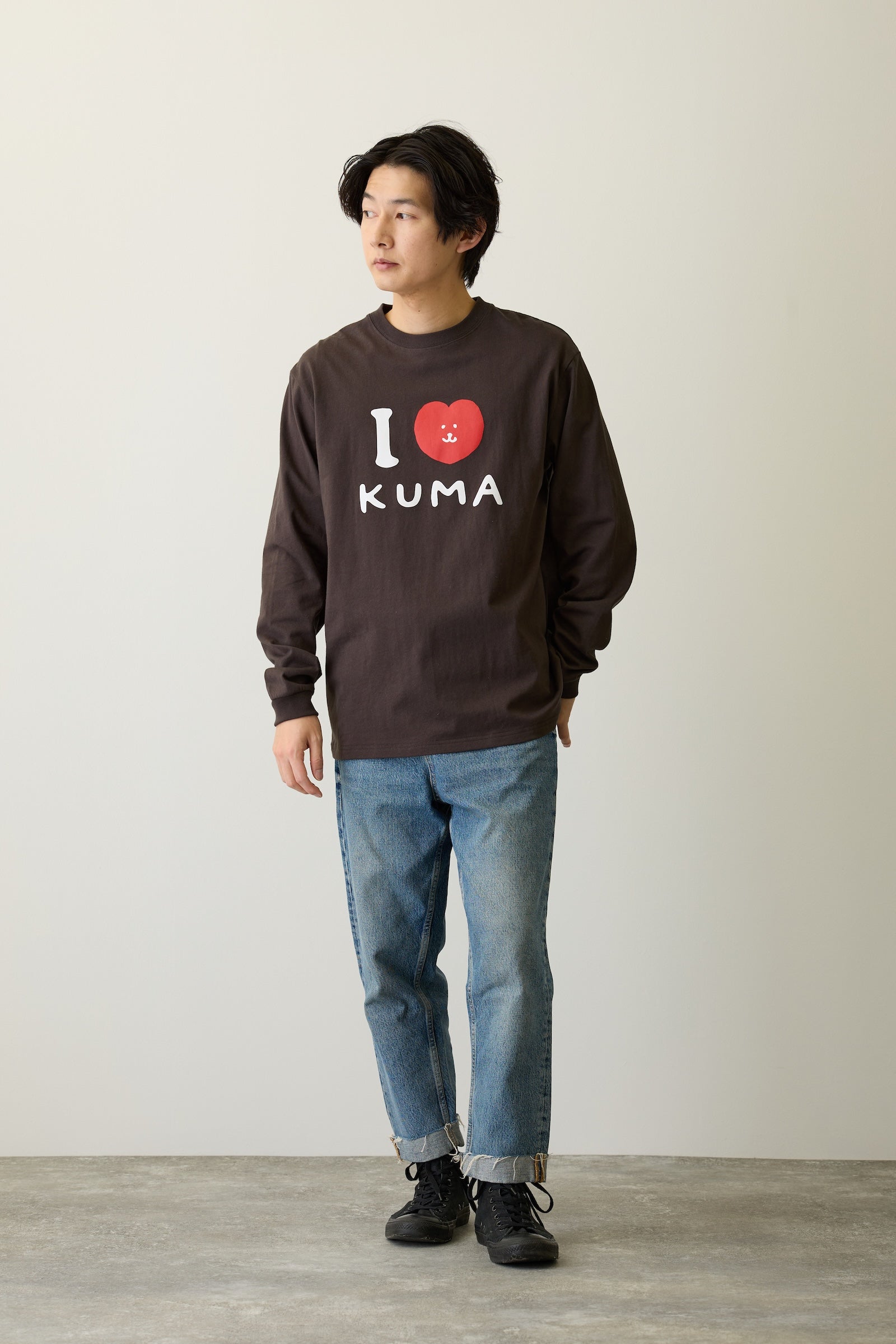 ナガノキャラクターズ 長袖Ｔシャツ I LOVE KUMA スミ