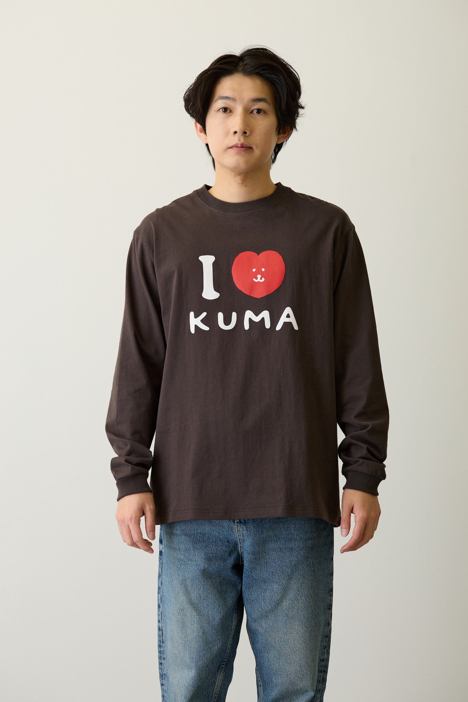 ナガノキャラクターズ 長袖Tシャツ I LOVE KUMA スミ