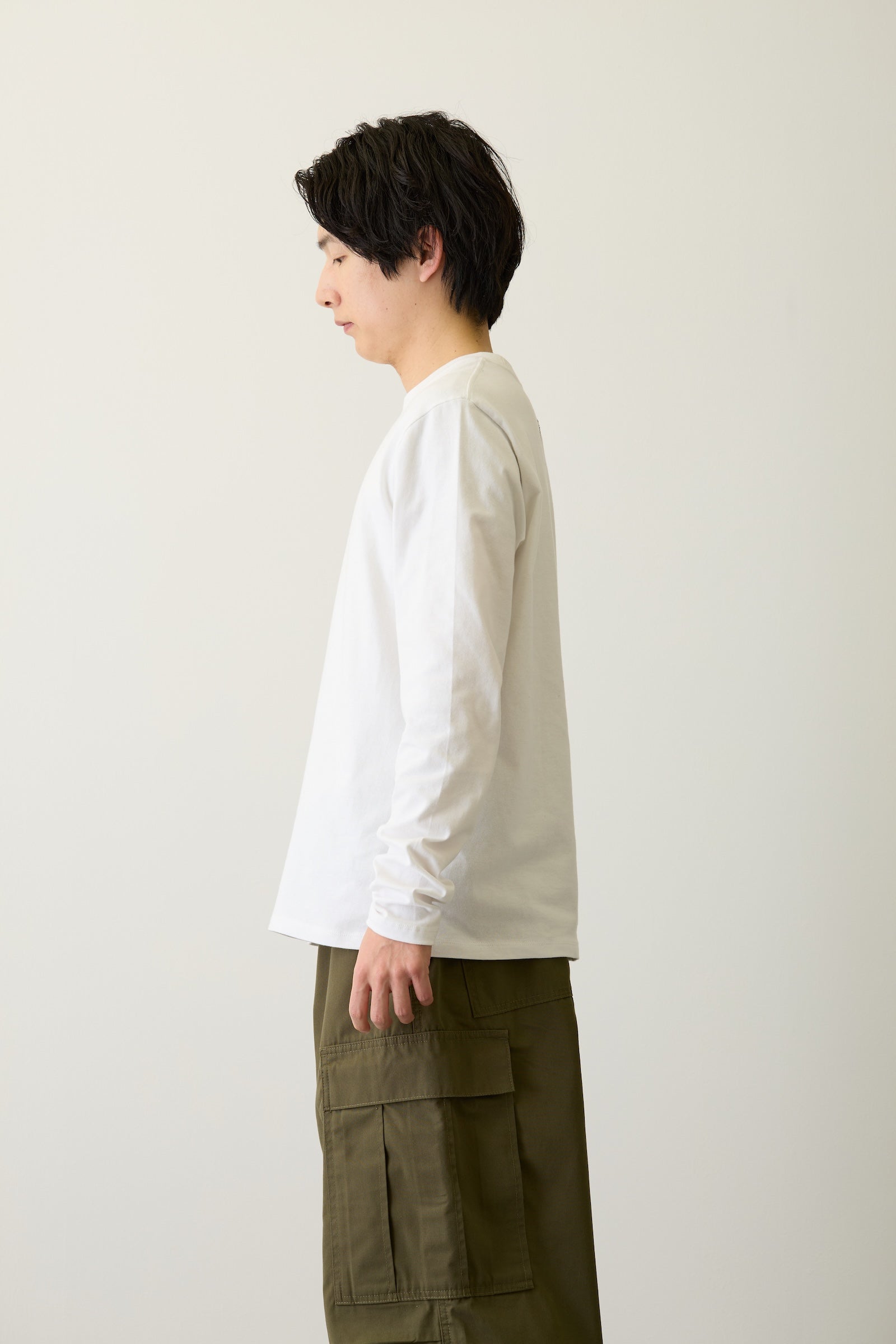ナガノキャラクターズ 長袖Tシャツ モノクロなくま ホワイト