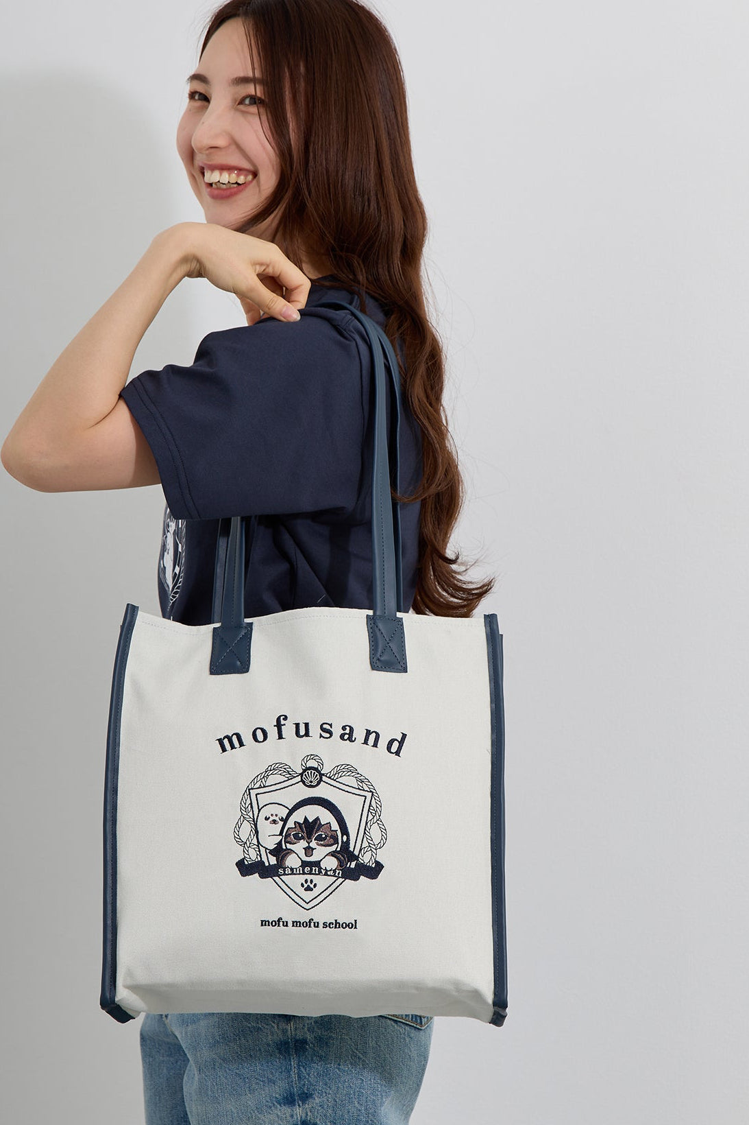 mofusand トートバッグ カレッジ風さめにゃん グレー