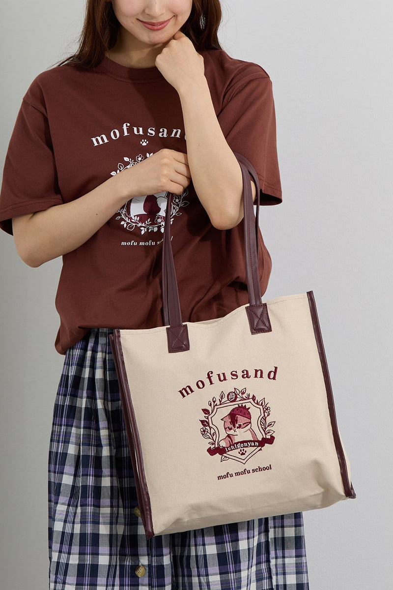 mofusand トートバッグ カレッジ風いちごにゃん ローズブラウン