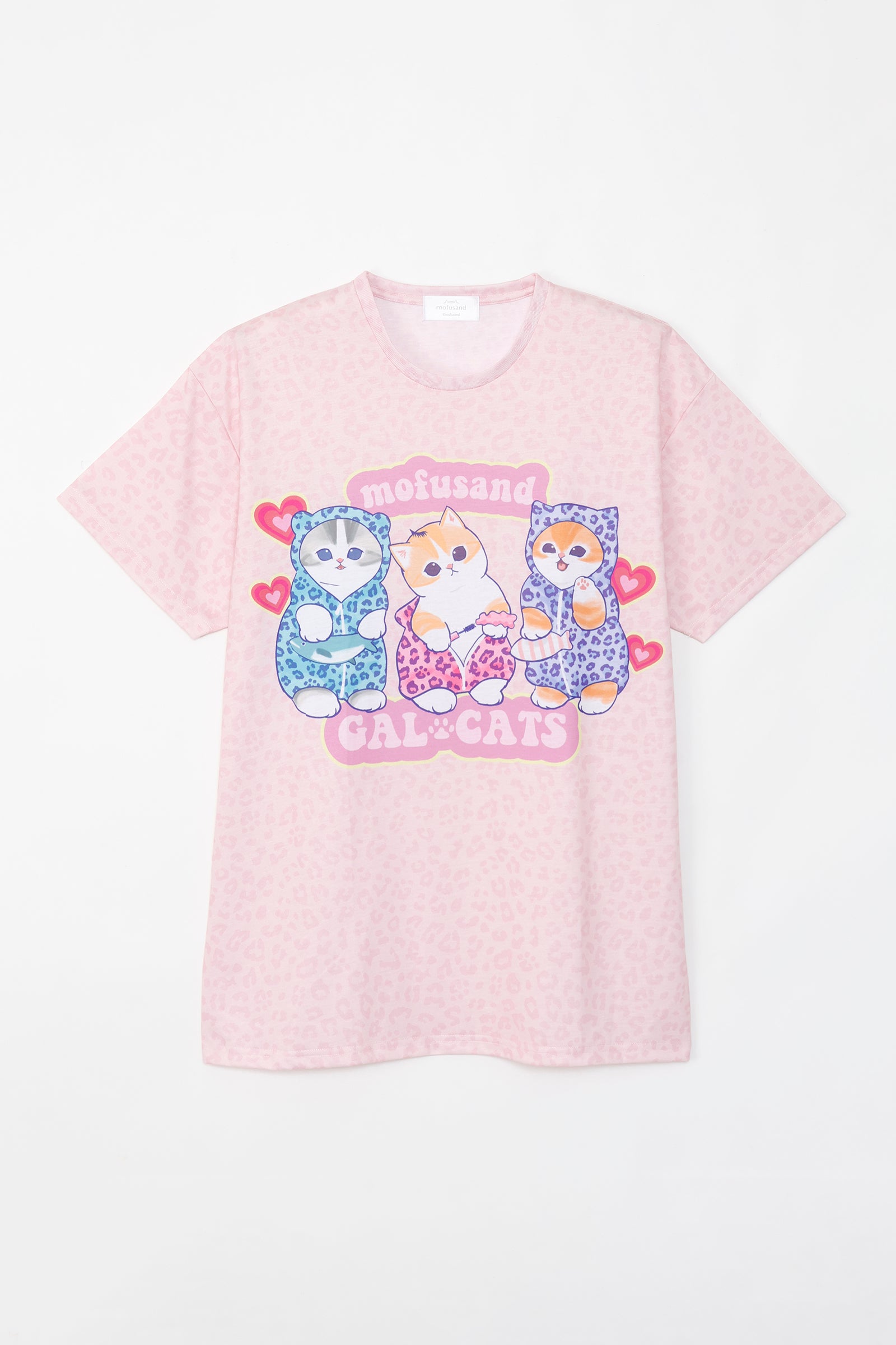 【2BUY10%OFF対象商品】mofusand Tシャツ ぎゃるにゃん GAL CAT ピンク
