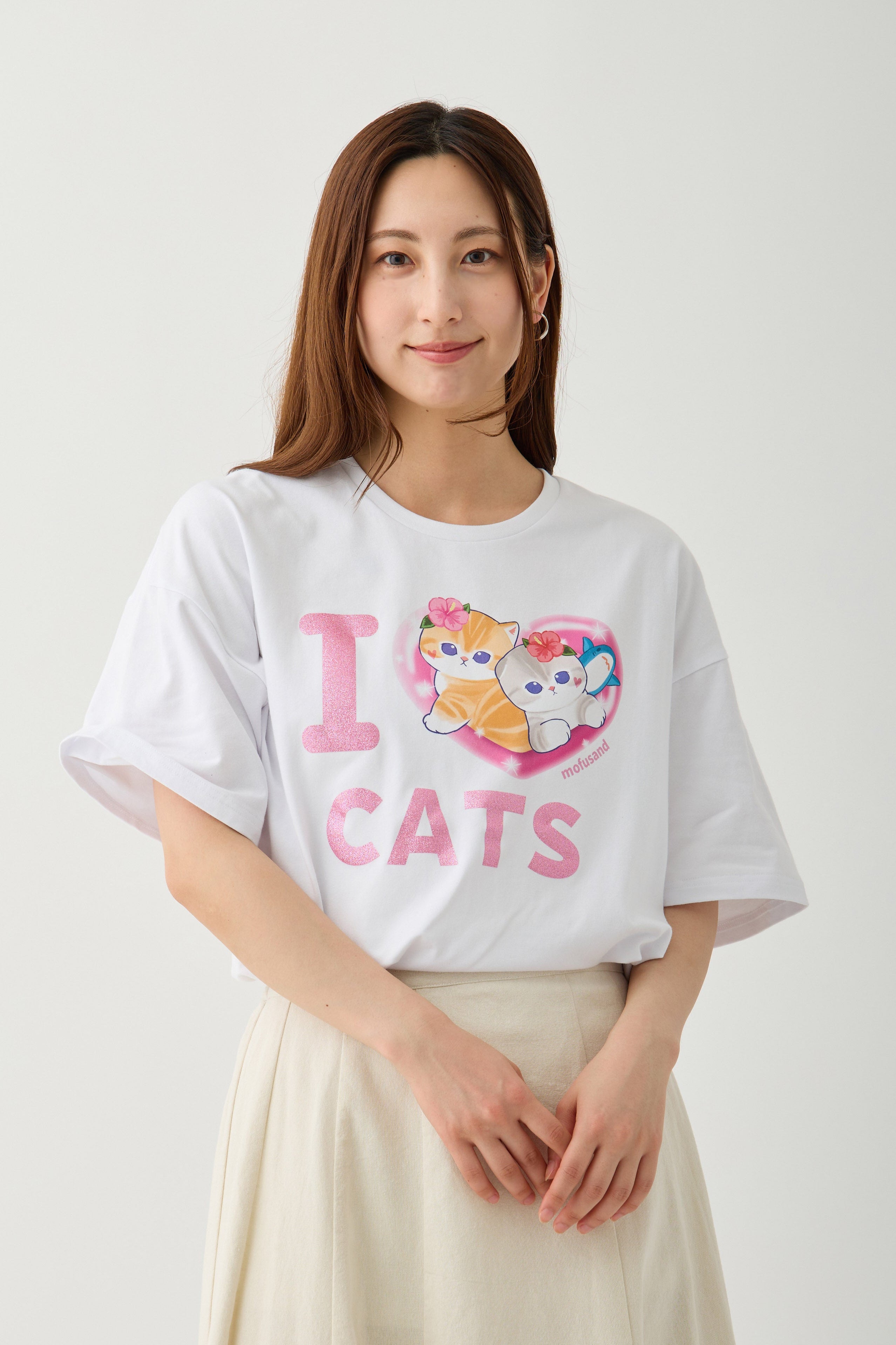 mofusand Tシャツ ぎゃるにゃん IOVE CATS ホワイト