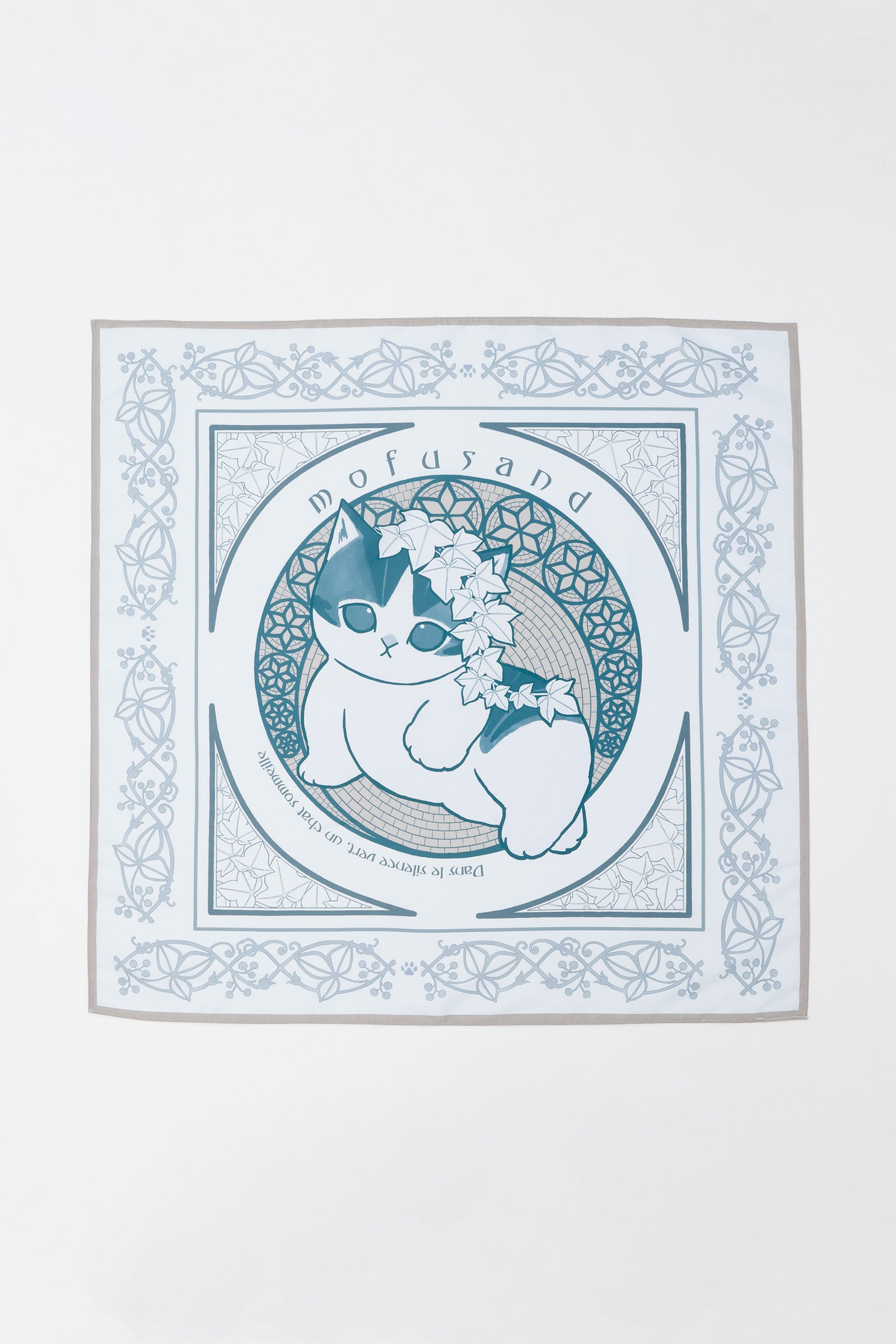 【2BUY10%OFF対象商品】mofusand   スカーフ アールヌーヴォー風 アイビー ブルーグレー