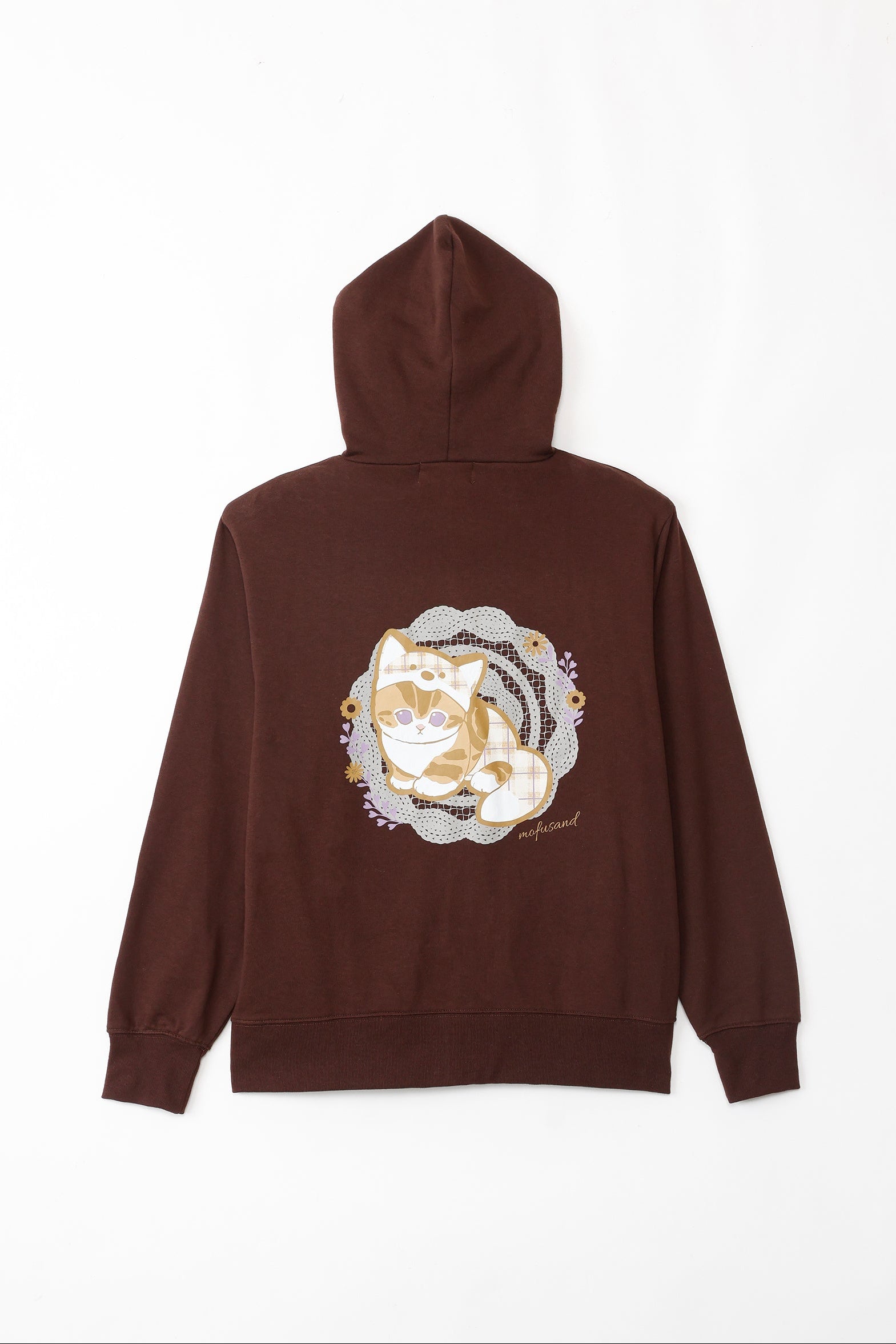 【2BUY10%OFF対象商品】mofusand ZIPパーカー カントリーチェック きつねにゃん ダークブラウン