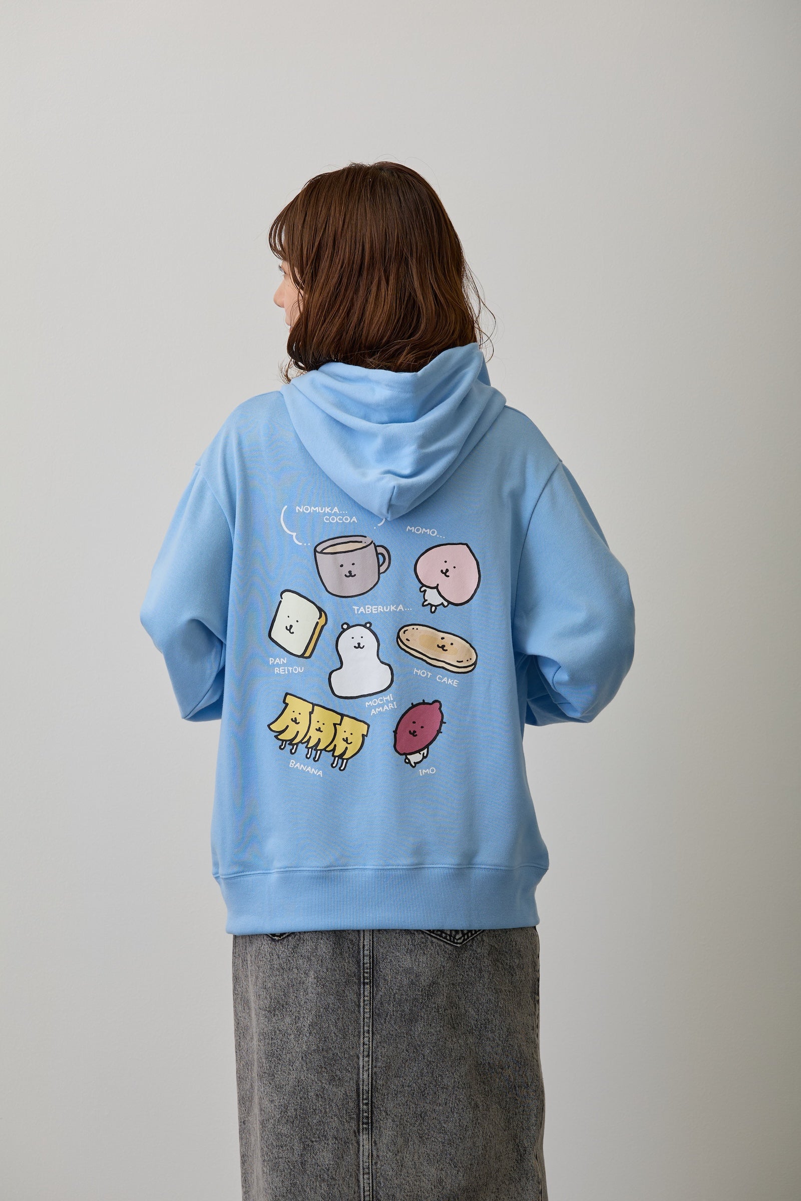 【2BUY10%OFF対象商品】ナガノキャラクターズ ZIPパーカー 食べるか サックス