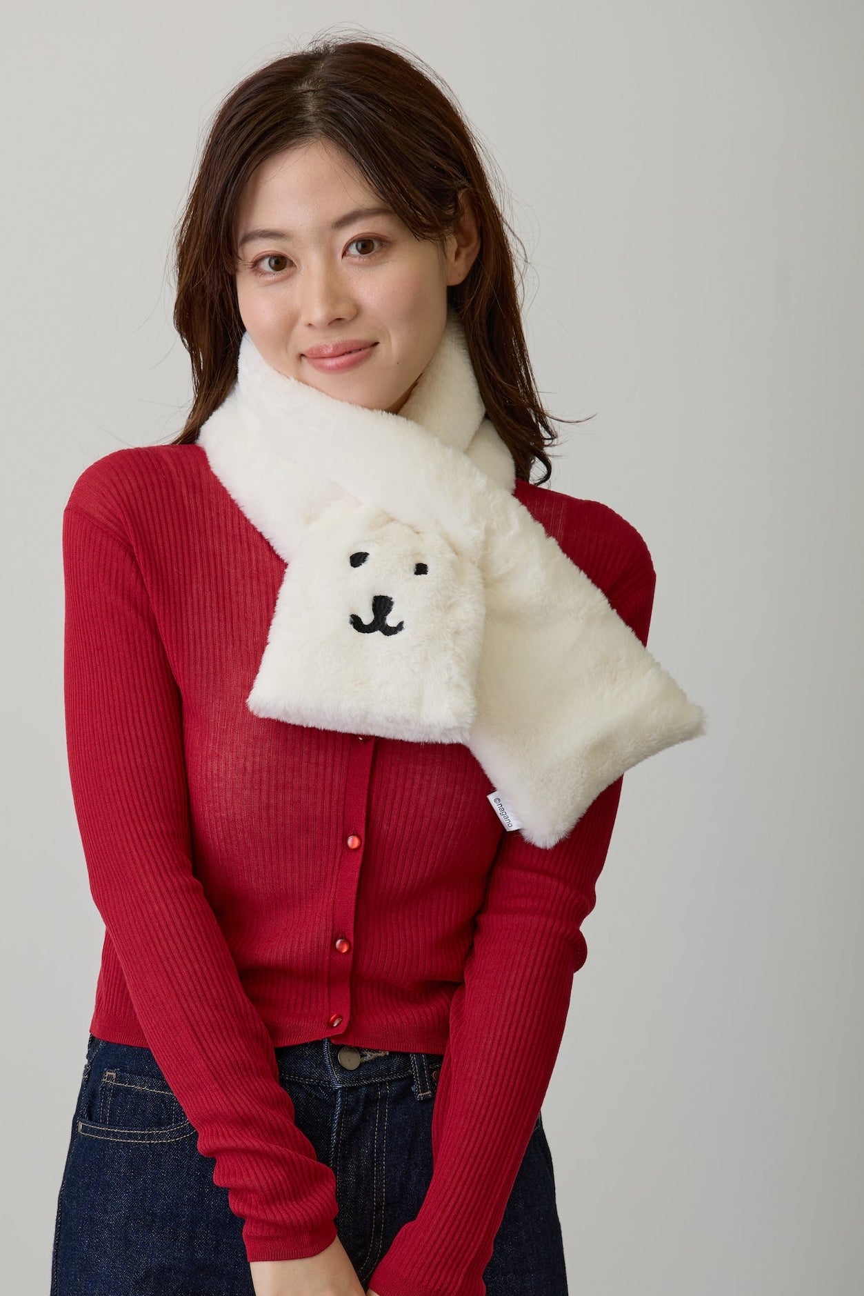 【2BUY10%OFF対象商品】ナガノキャラクターズ ファーマフラー くまフェイス ホワイト ONE