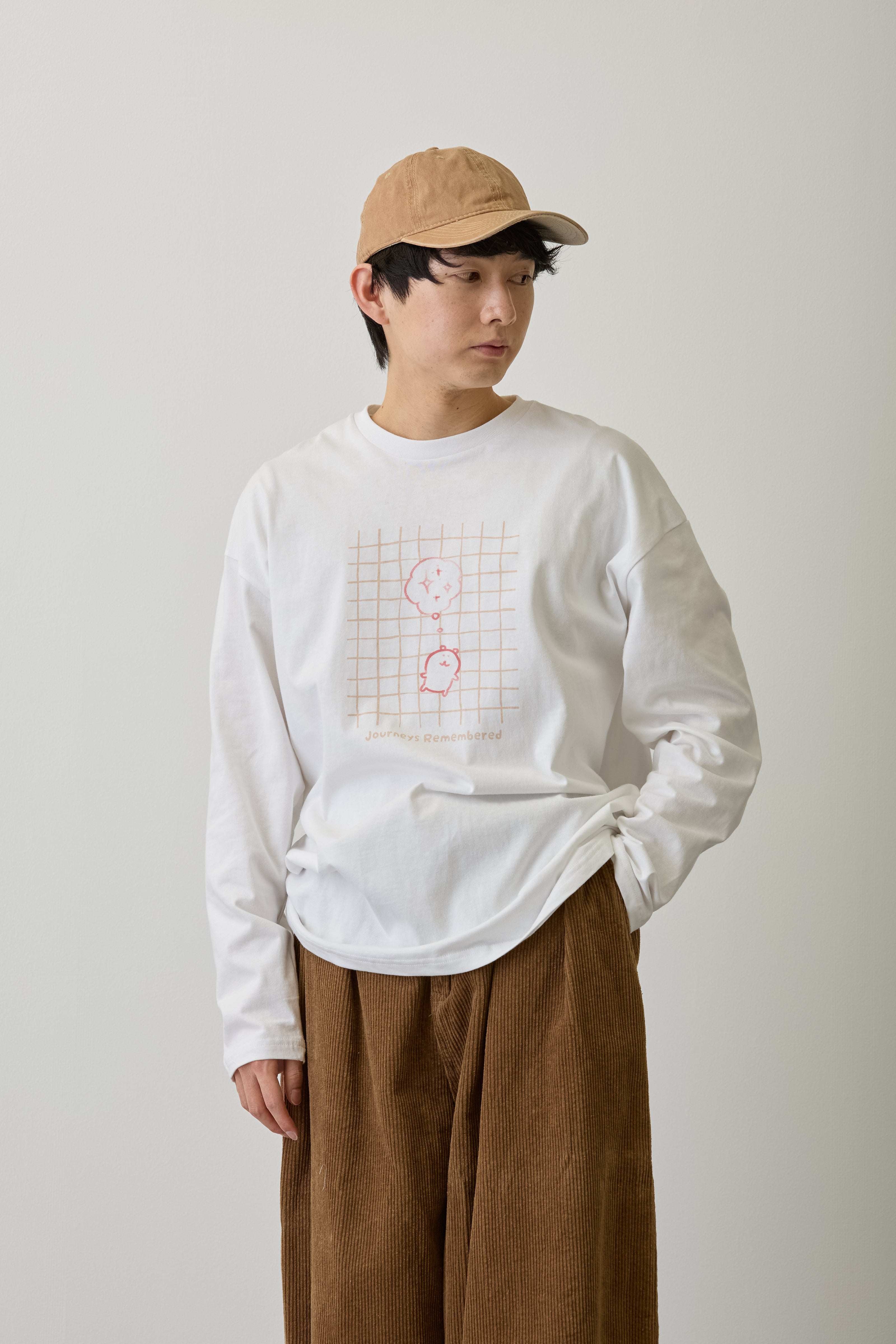 人気のMasters GNOME歴代キャラクター デザイン長袖シャツ ホワイト ナガノキャラクターズ 長袖Tシャツ 旅の記憶 ホワイト