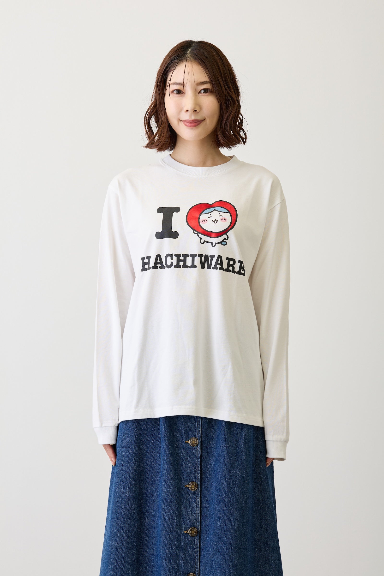 ちいかわ 長袖Ｔシャツ I LOVE HACHIWARE ホワイト