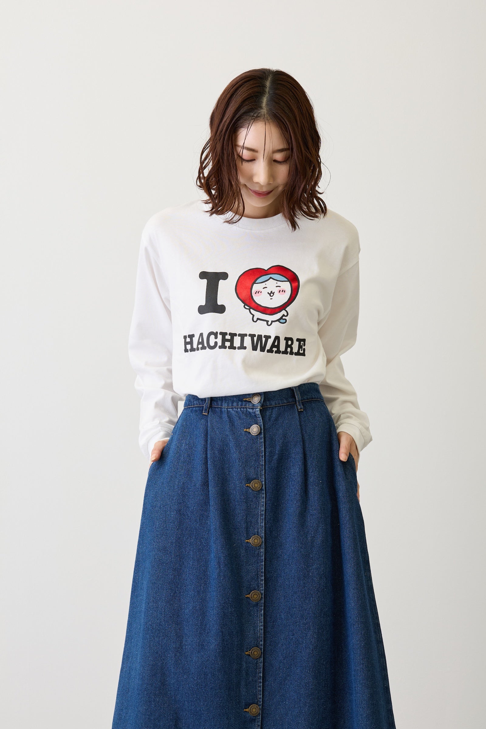 ちいかわ 長袖Ｔシャツ I LOVE HACHIWARE ホワイト