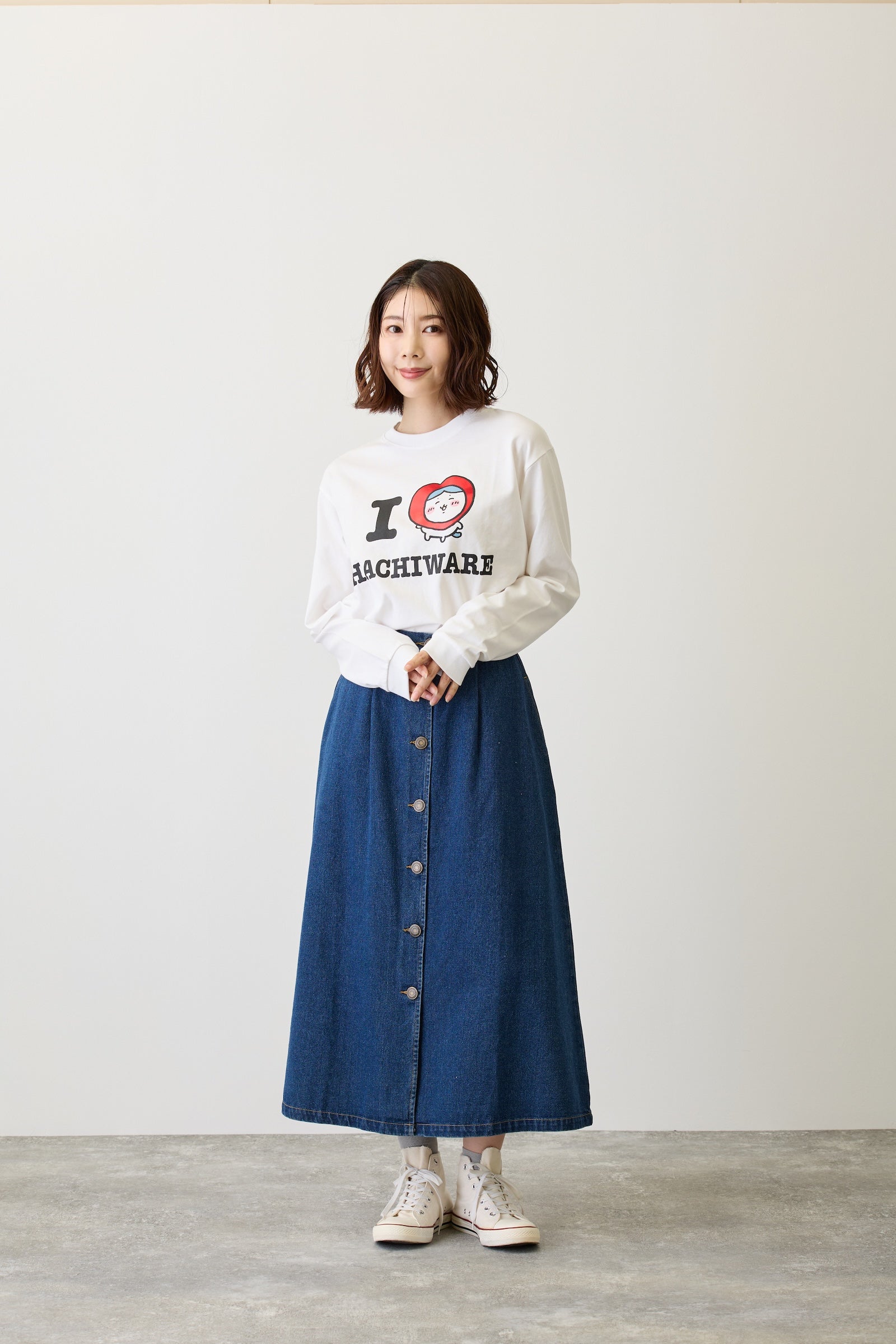 ちいかわ 長袖Tシャツ I LOVE HACHIWARE ホワイト