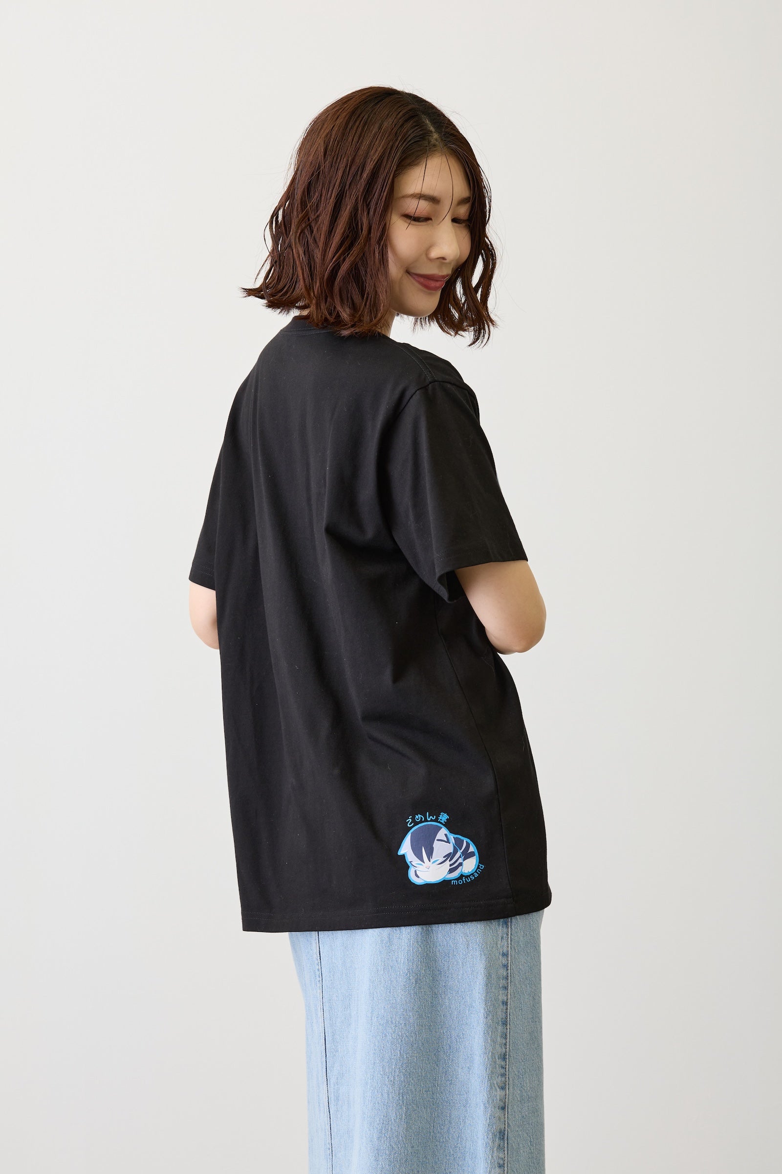 mofusand Tシャツ なにもわるくにゃい トイレットペーパーだいすきにゃん ブラック