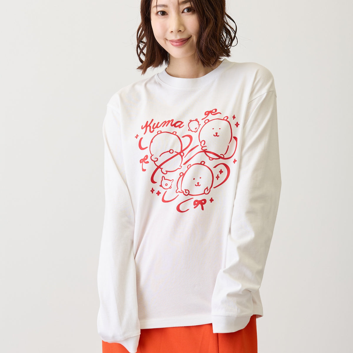 ナガノキャラクターズ 長袖Tシャツ リボン ホワイト