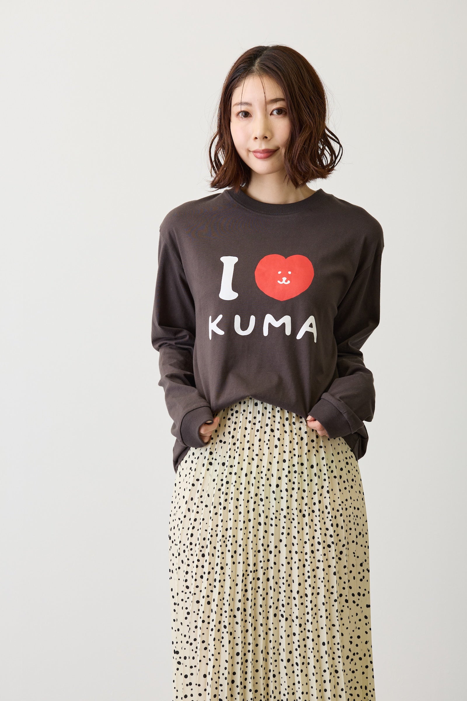 ナガノキャラクターズ 長袖Tシャツ I LOVE KUMA スミ