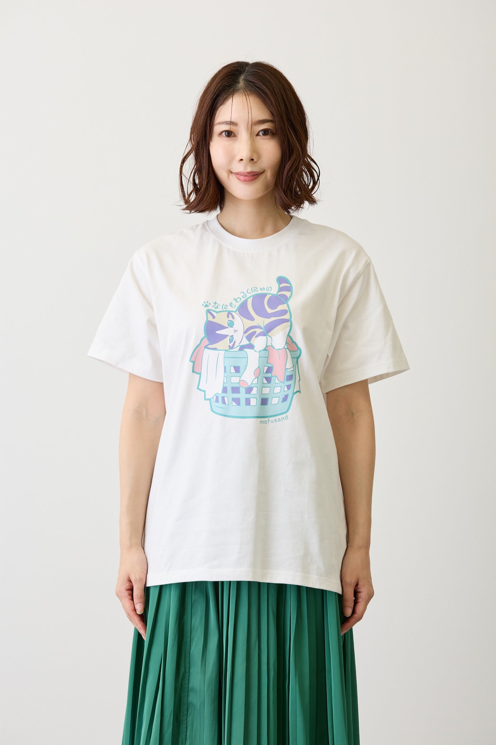 【2BUY10%OFF対象商品】mofusand Tシャツ なにもわるくにゃい 洗濯物だいすきにゃん ホワイト