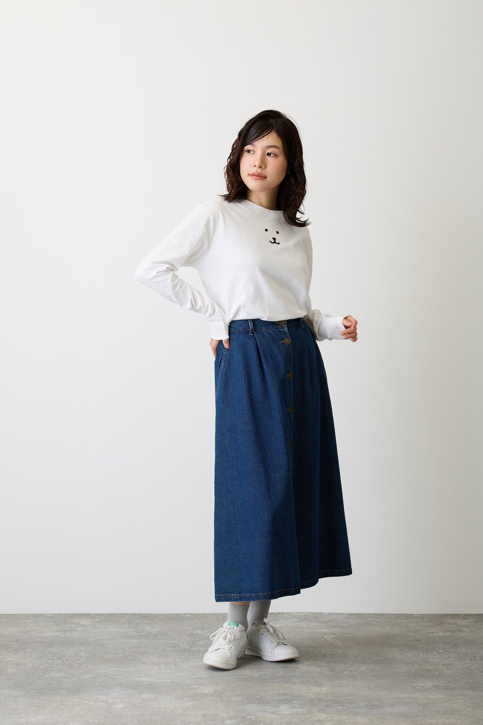 ナガノキャラクターズ 長袖Ｔシャツ モノクロなくま ホワイト