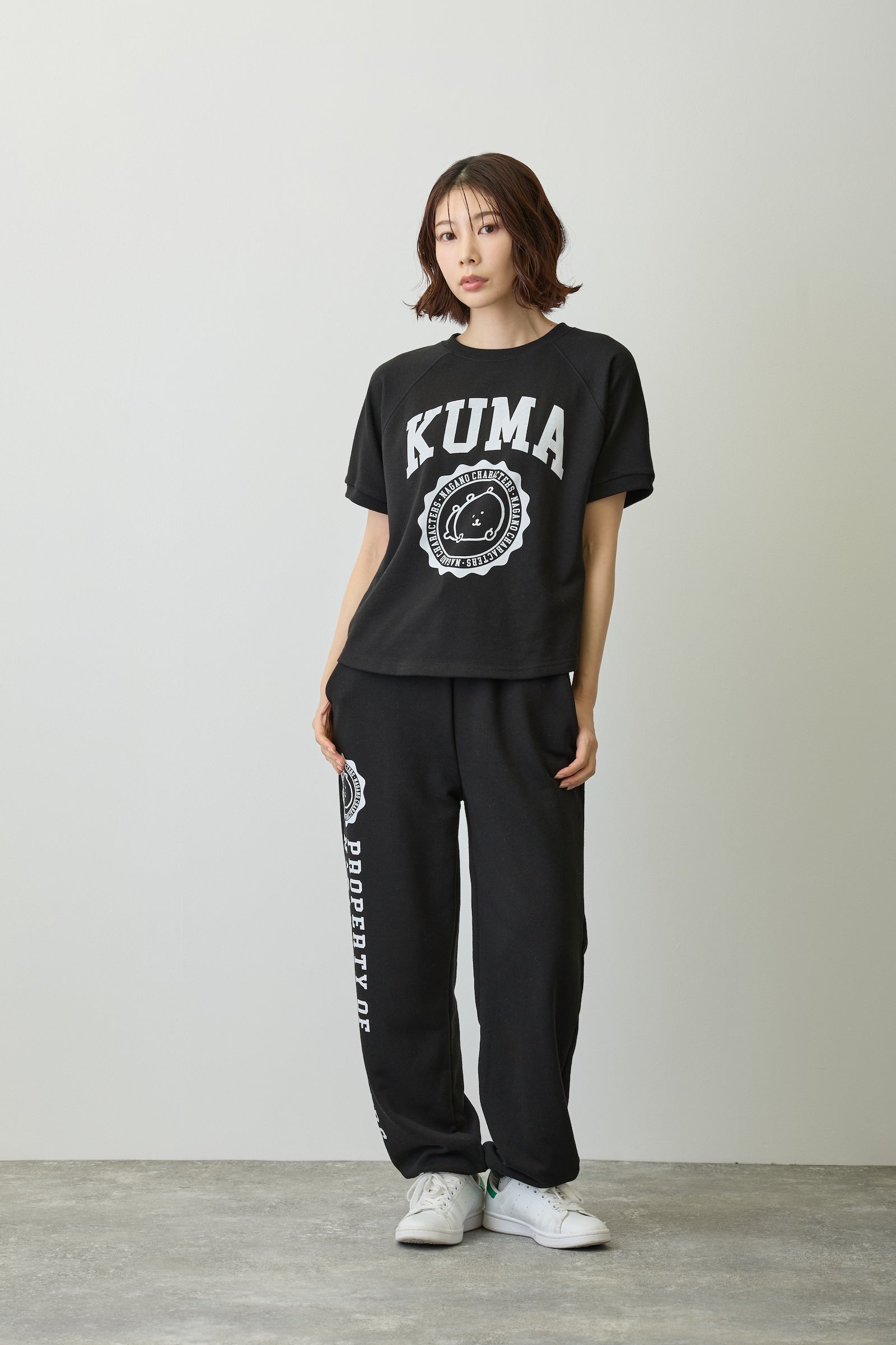 ナガノキャラクターズ Tシャツ カレッジ くま ブラック