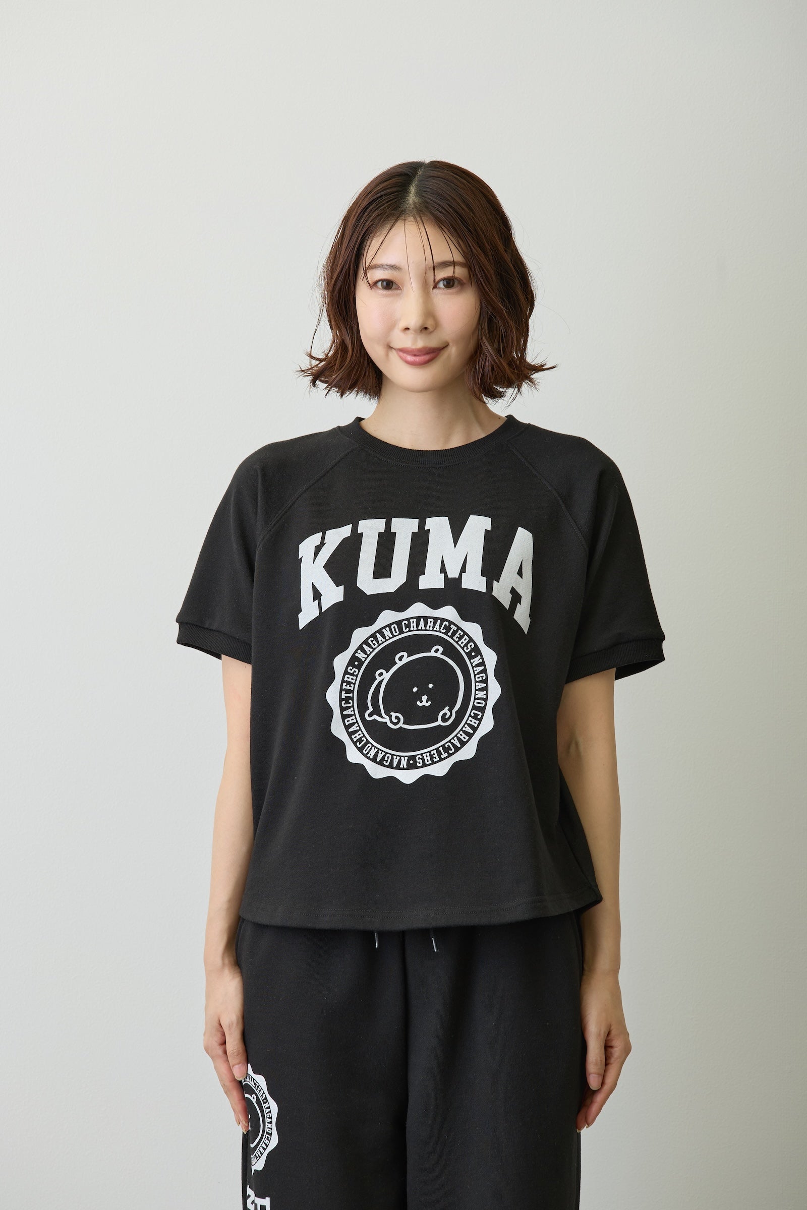 ナガノキャラクターズ Tシャツ カレッジ くま ブラック