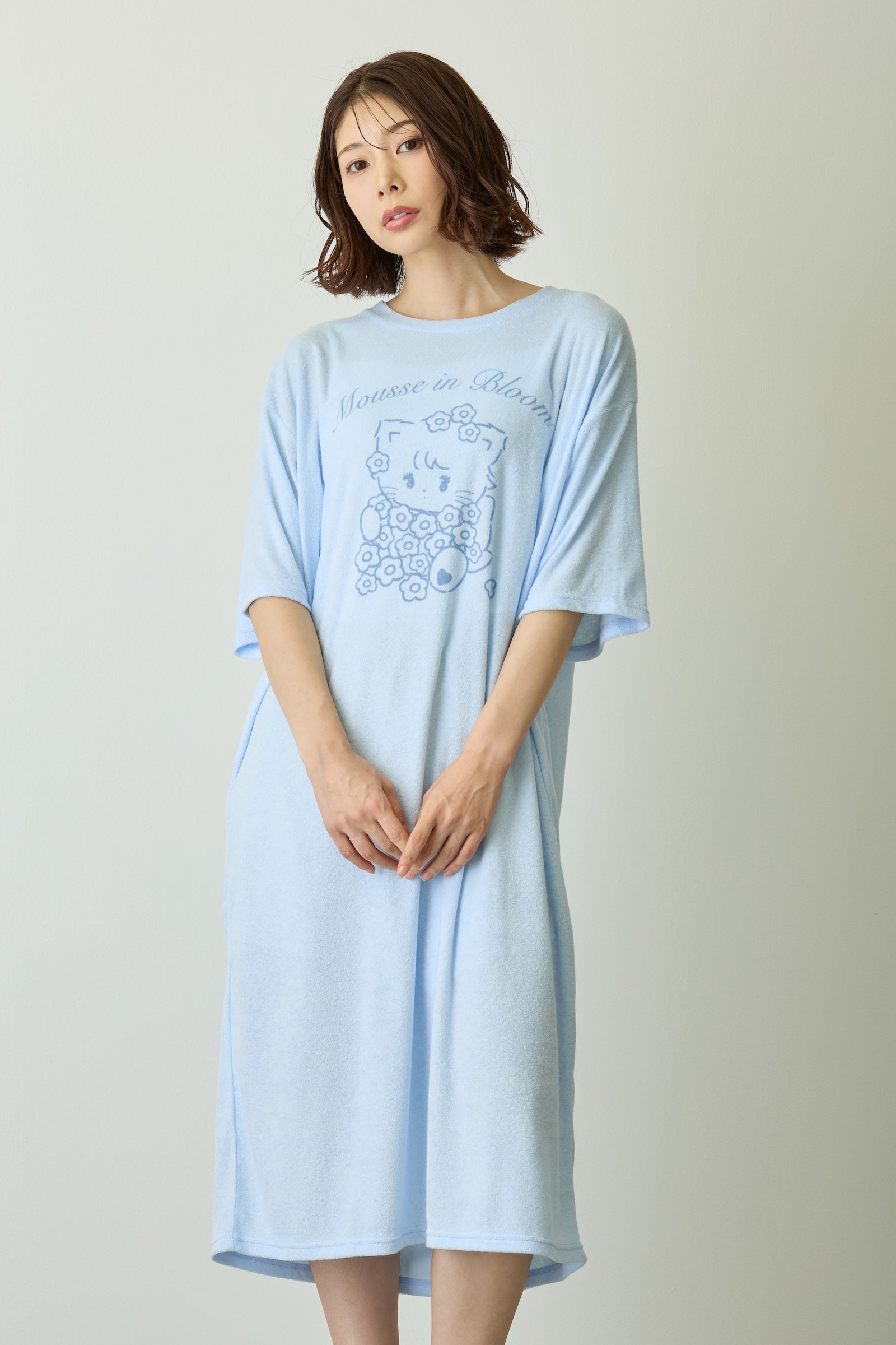 Lil ala mode ルームロングワンピース Bloom ムース ブルー