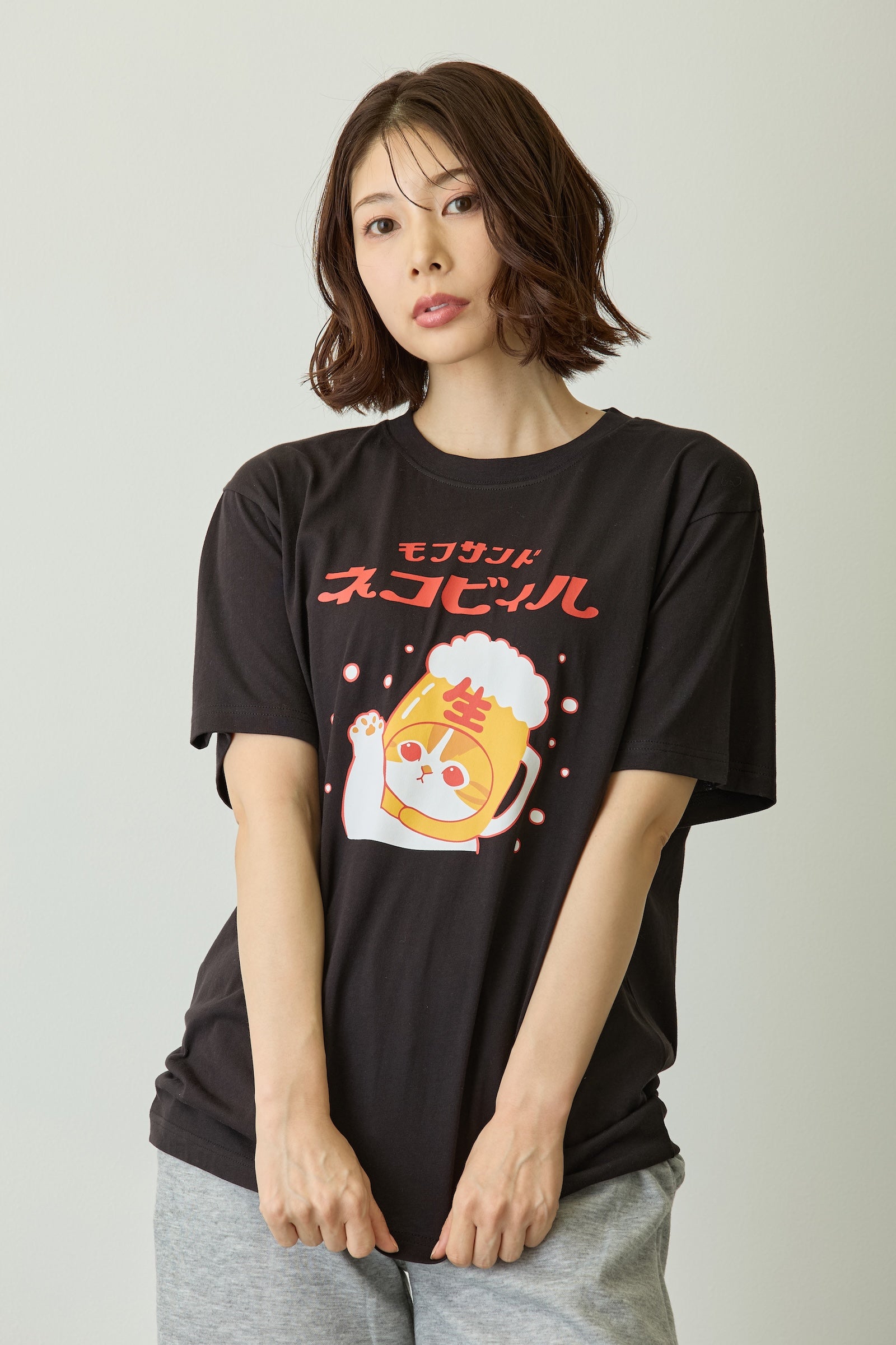 mofusand Tシャツ ネコビィル ブラック
