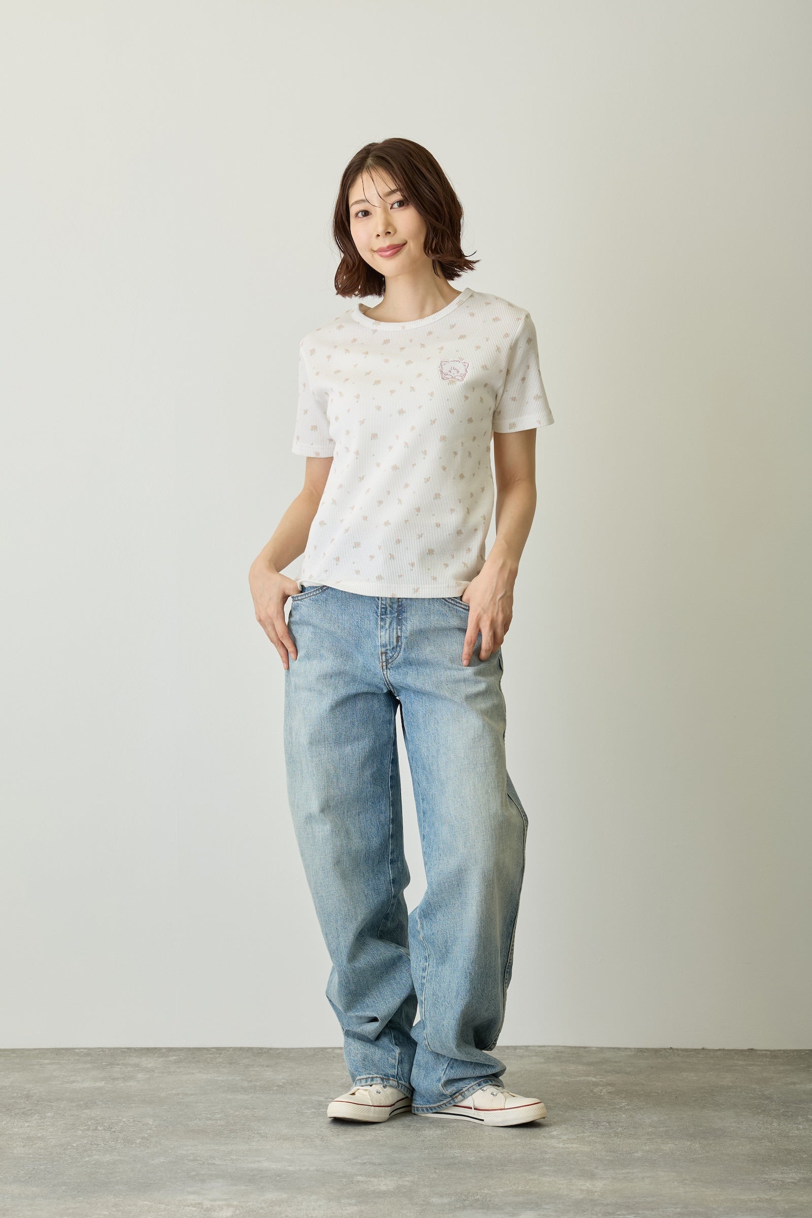 Lil ala mode  Tシャツ フラワー ムース ホワイト