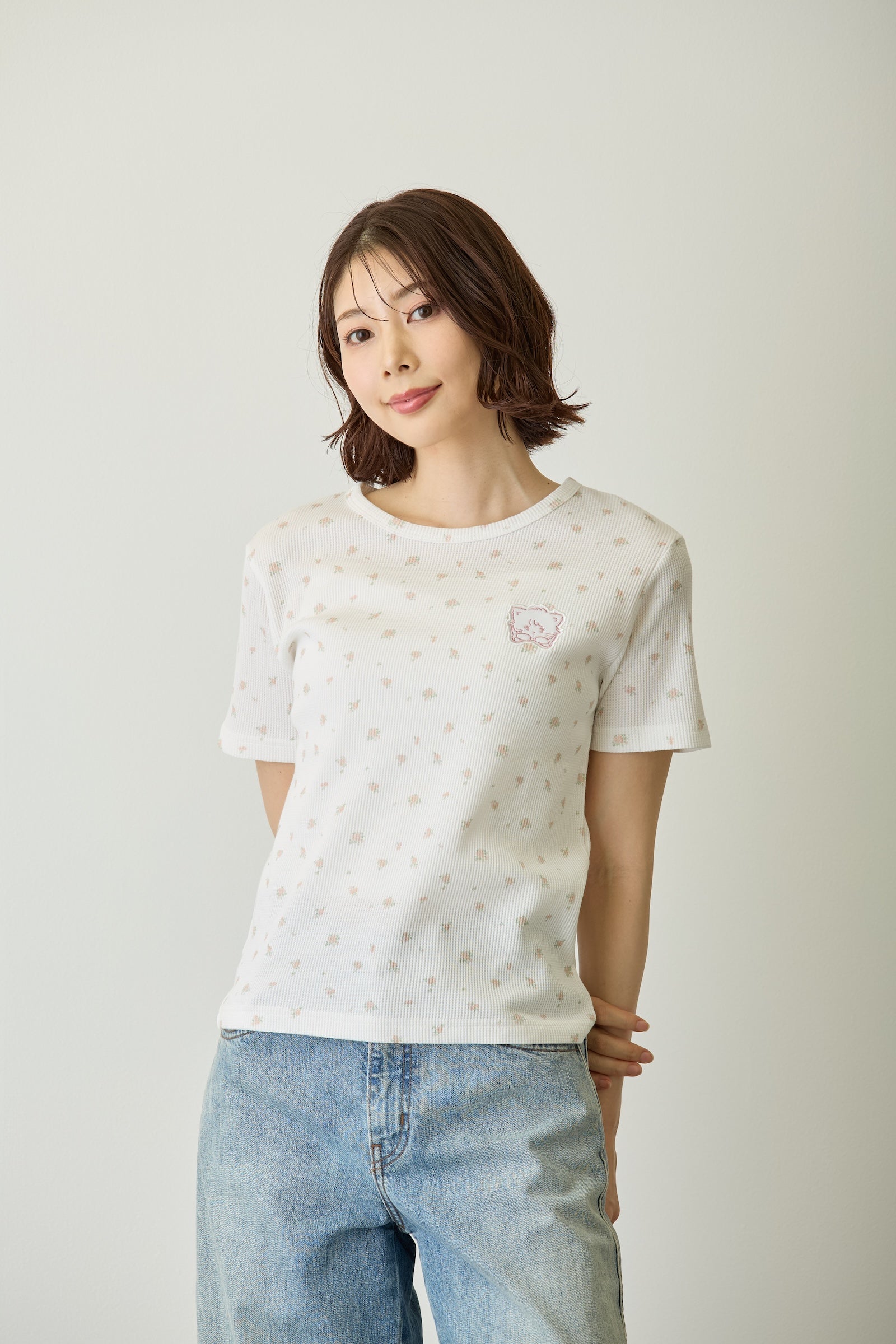 Lil ala mode  Tシャツ フラワー ムース ホワイト