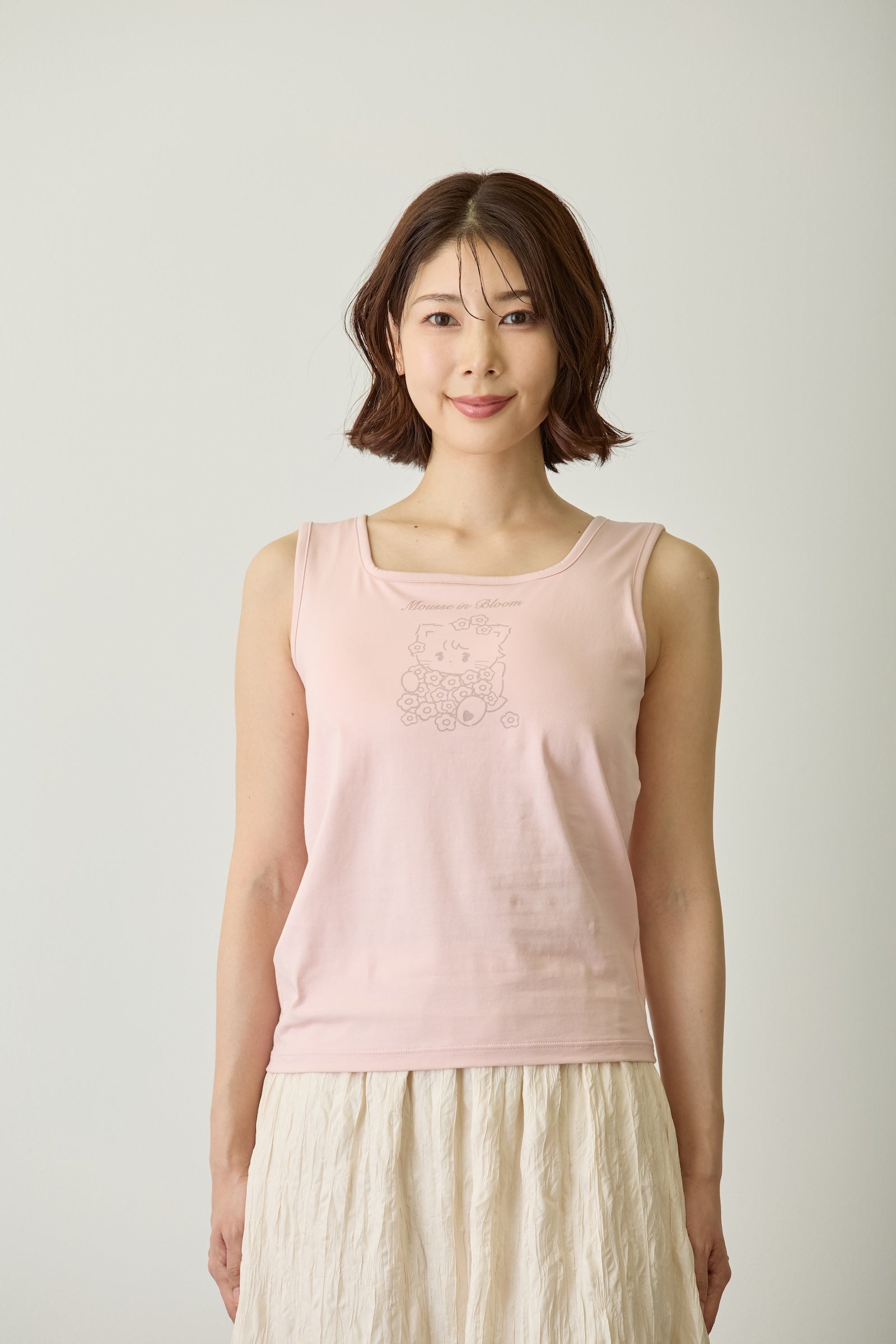 Lil ala mode カップ付きタンクトップ Bloom ムース ピンク