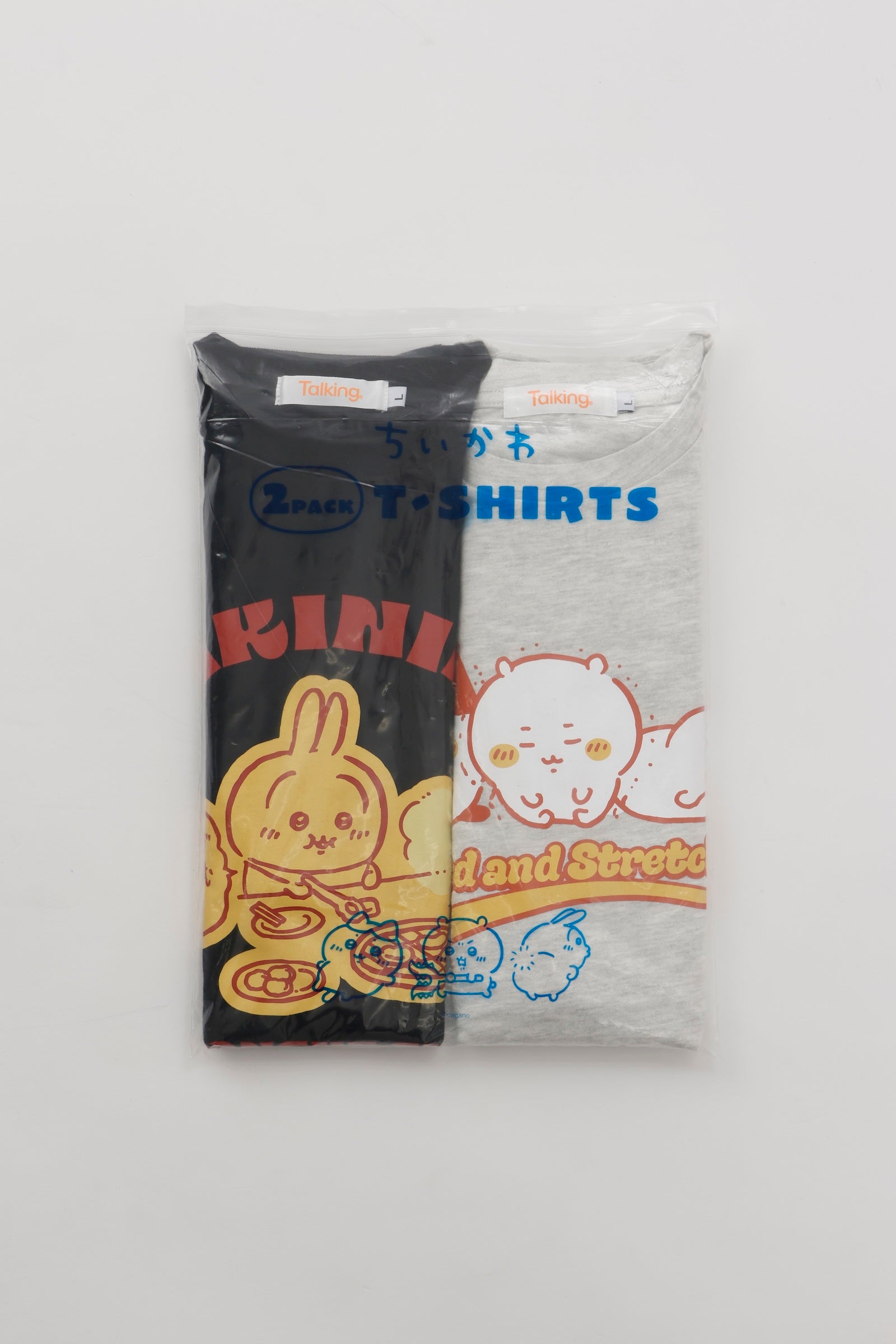 ちいかわ パックTシャツ 焼肉/屈伸 ブラック/オートミール
