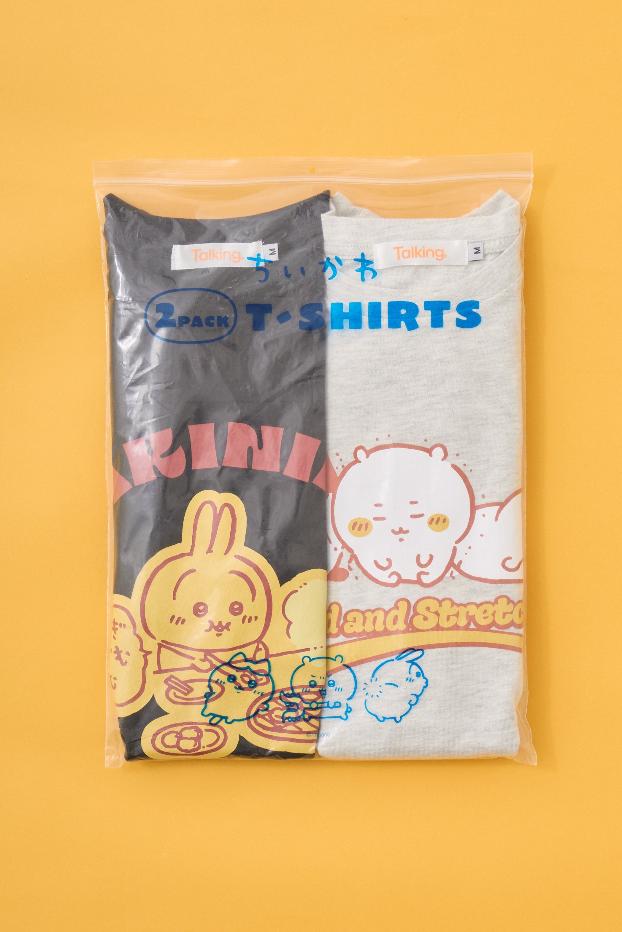 ちいかわ パックTシャツ 焼肉/屈伸 ブラック/オートミール
