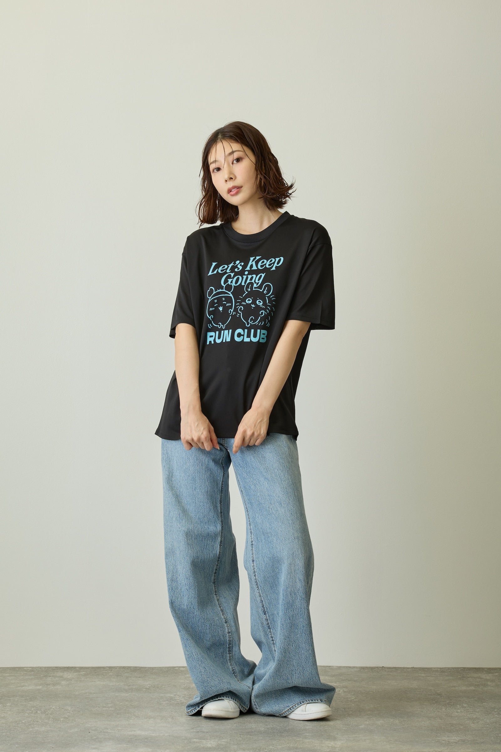 ちいかわ ドライTシャツ RUN モモンガ古本屋 ブラック