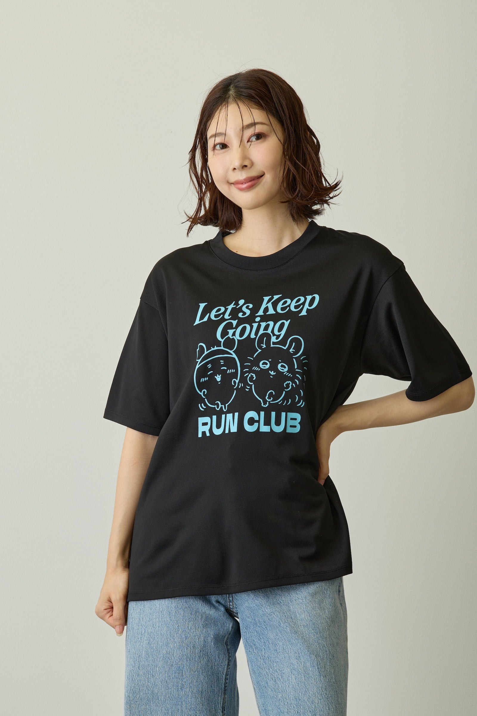 ちいかわ ドライTシャツ RUN モモンガ古本屋 ブラック