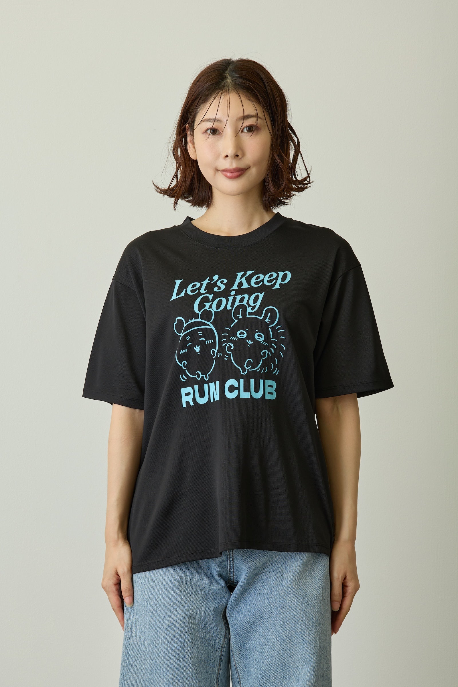 ちいかわ ドライTシャツ RUN  モモンガ古本屋 ブラック