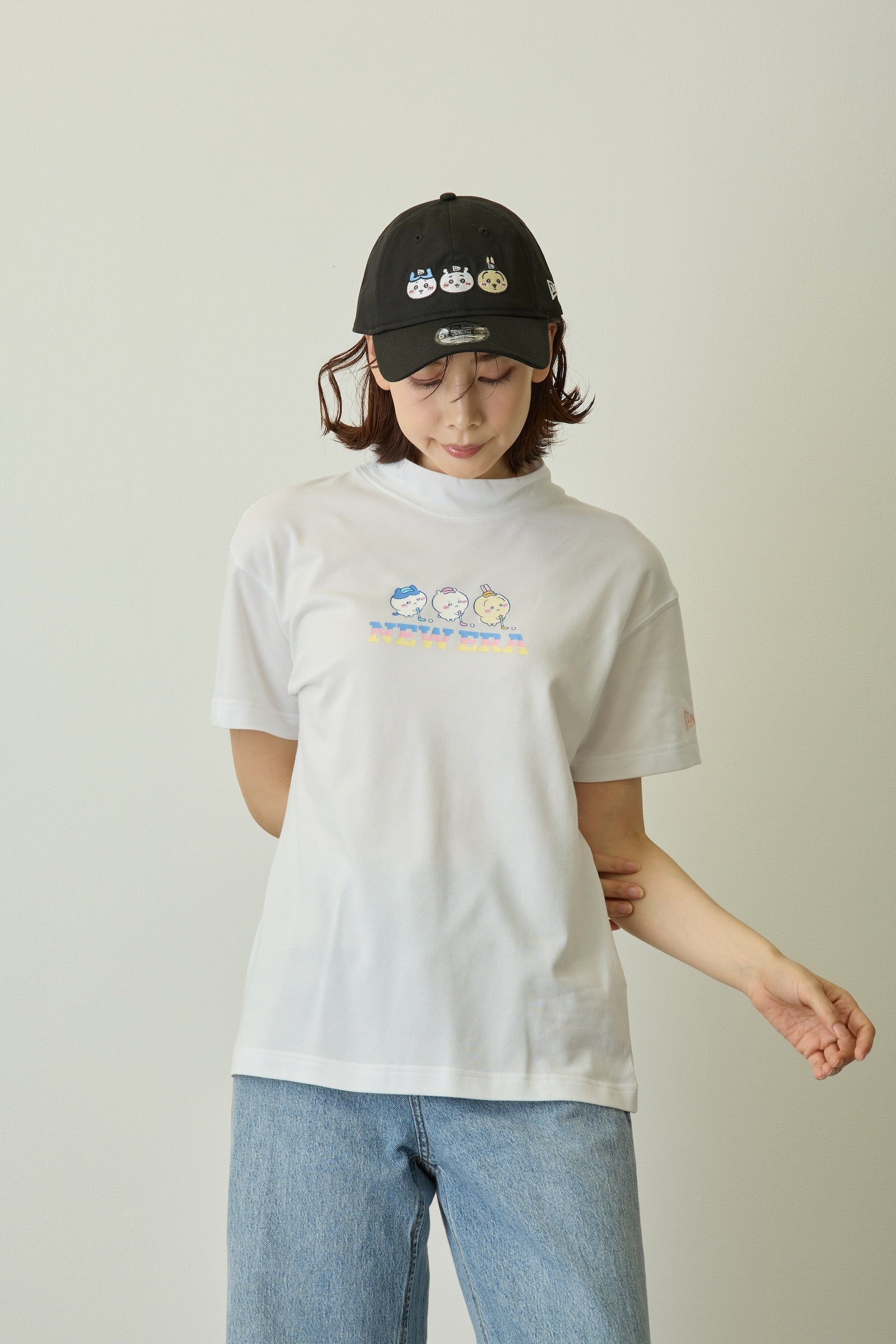 Women's 半袖 ミッドネック Tシャツ 鹿の子 ちいかわ / ちいかわ・ハチワレ・うさぎ ホワイト | ゴルフ