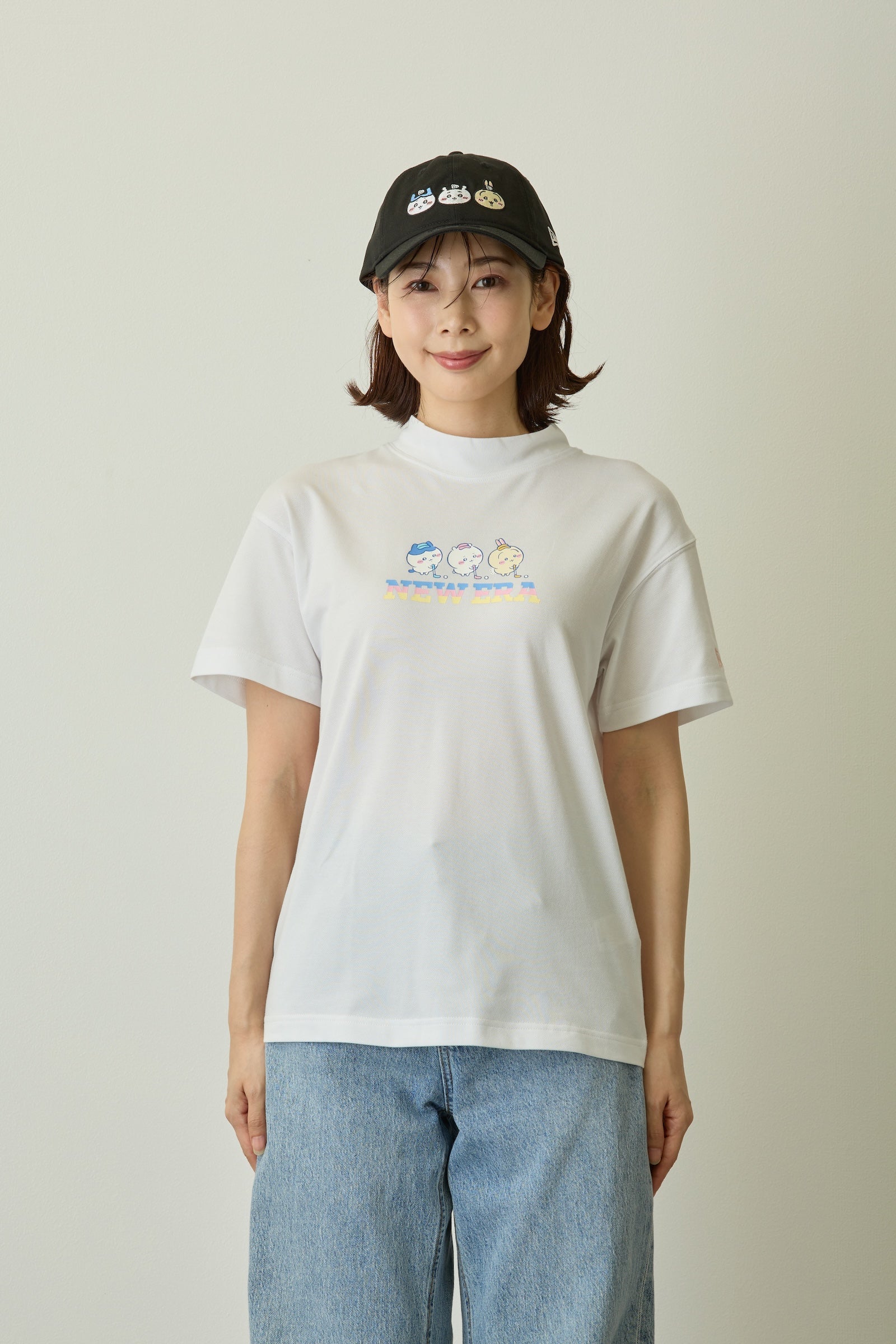 Women's 半袖 ミッドネック Tシャツ 鹿の子 ちいかわ / ちいかわ・ハチワレ・うさぎ ホワイト | ゴルフ