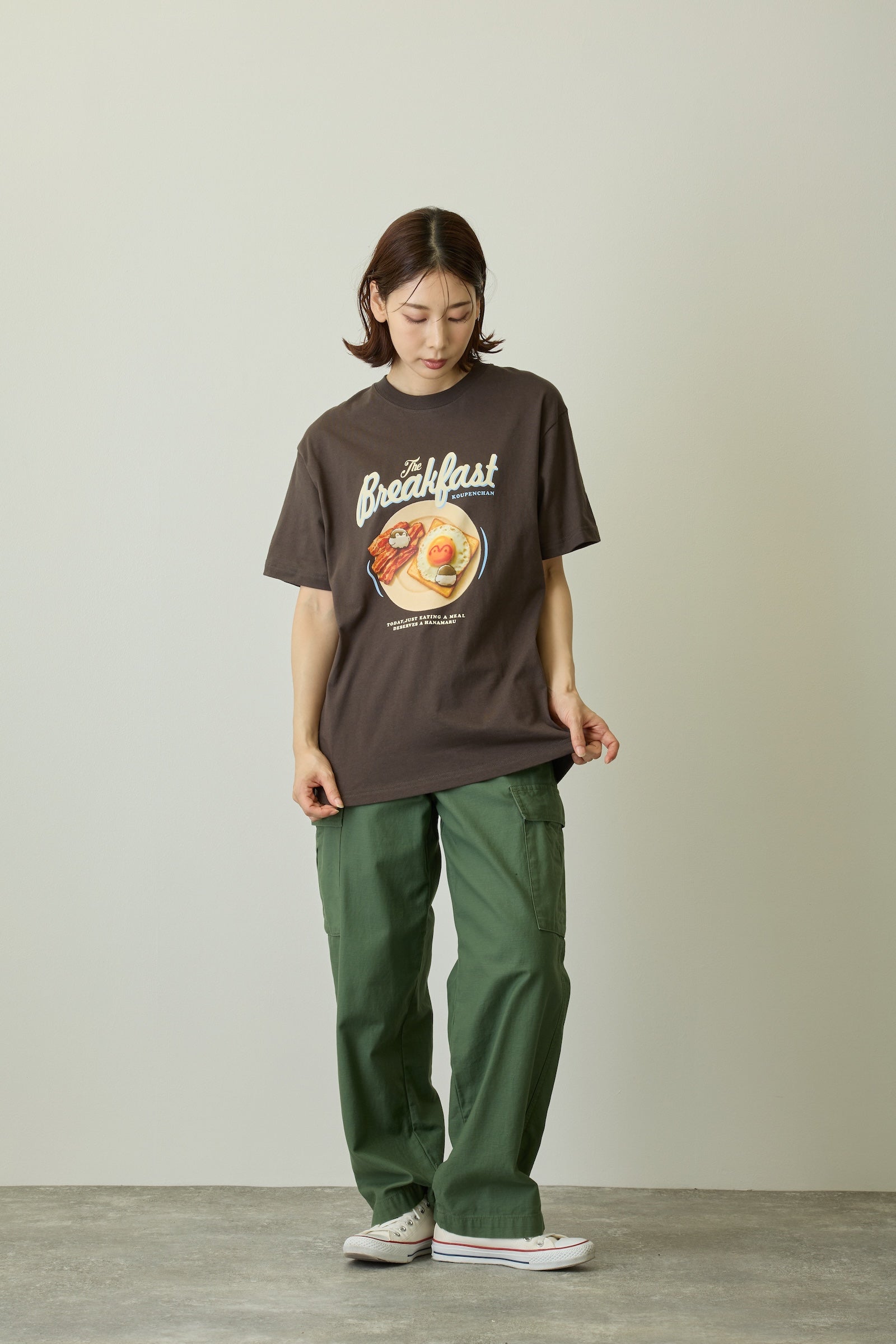 コウペンちゃん Tシャツ Breakfast スミ