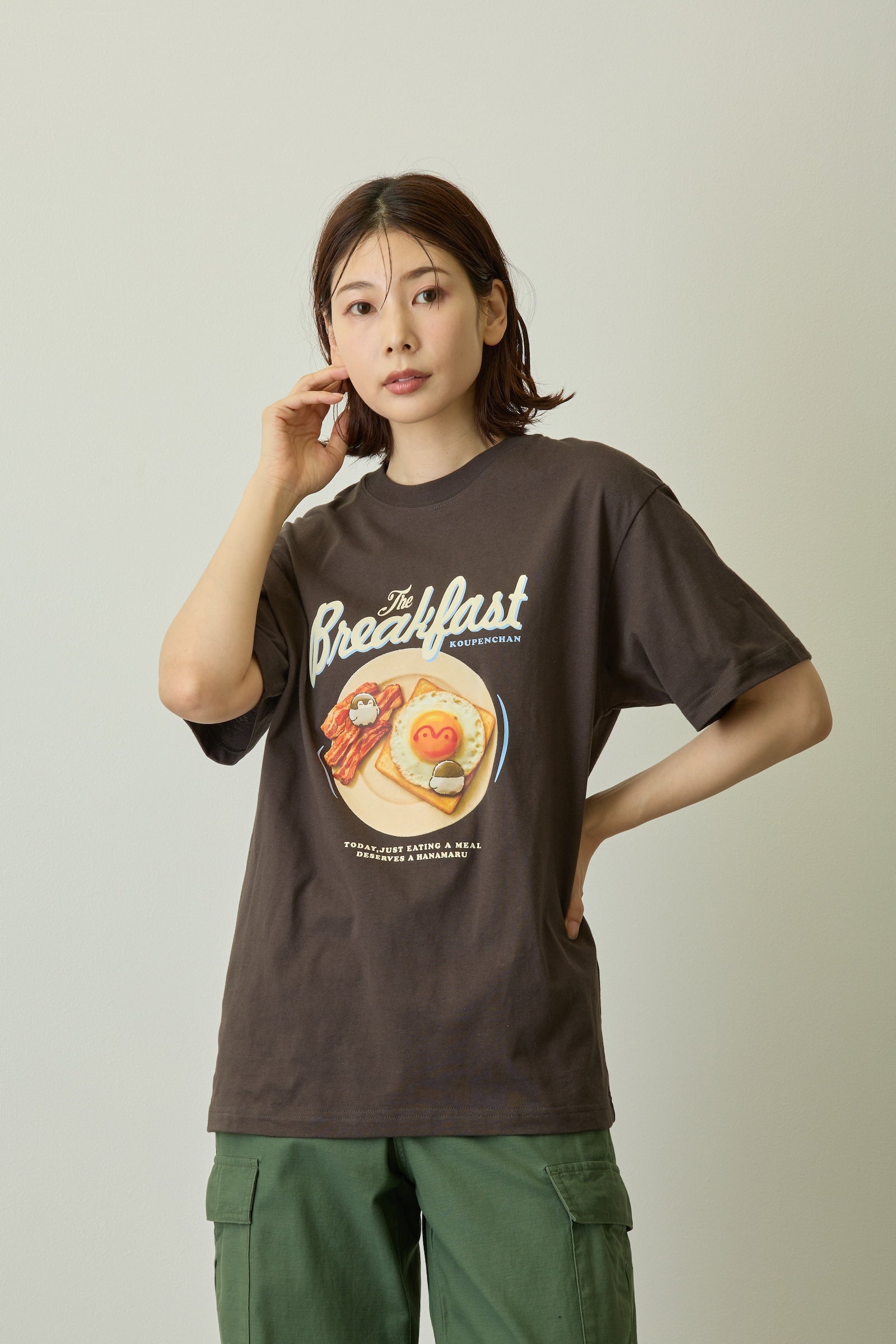 コウペンちゃん Tシャツ Breakfast スミ