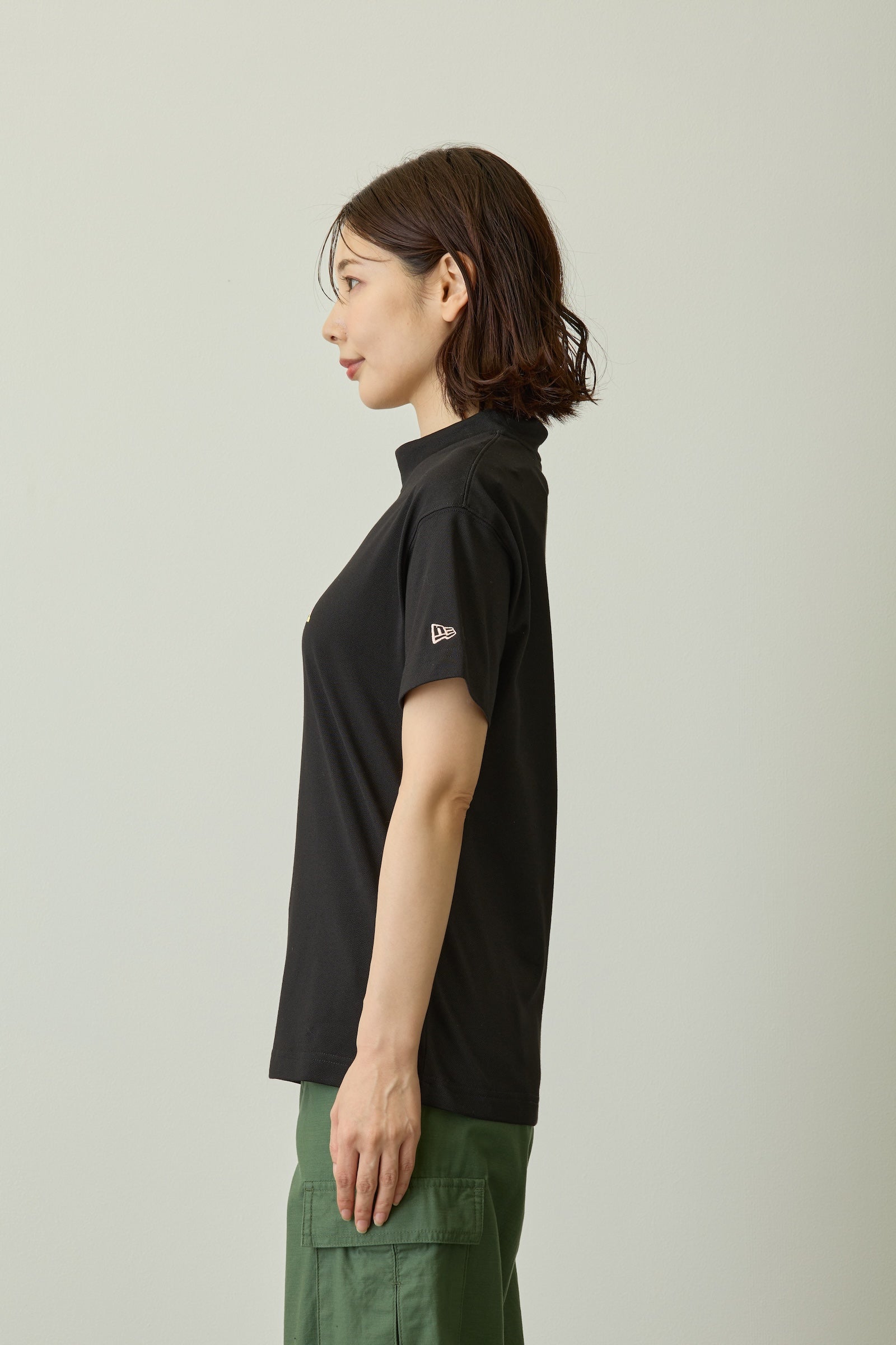 Women's 半袖 ミッドネック Tシャツ 鹿の子 ちいかわ / ちいかわ・ハチワレ・うさぎ ブラック/クロームホワイト | ゴルフ