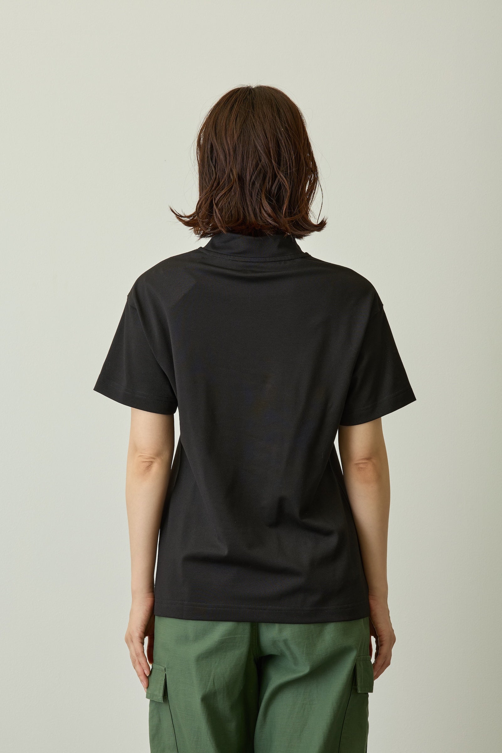 Women's 半袖 ミッドネック Tシャツ 鹿の子 ちいかわ / ちいかわ・ハチワレ・うさぎ ブラック/クロームホワイト | ゴルフ