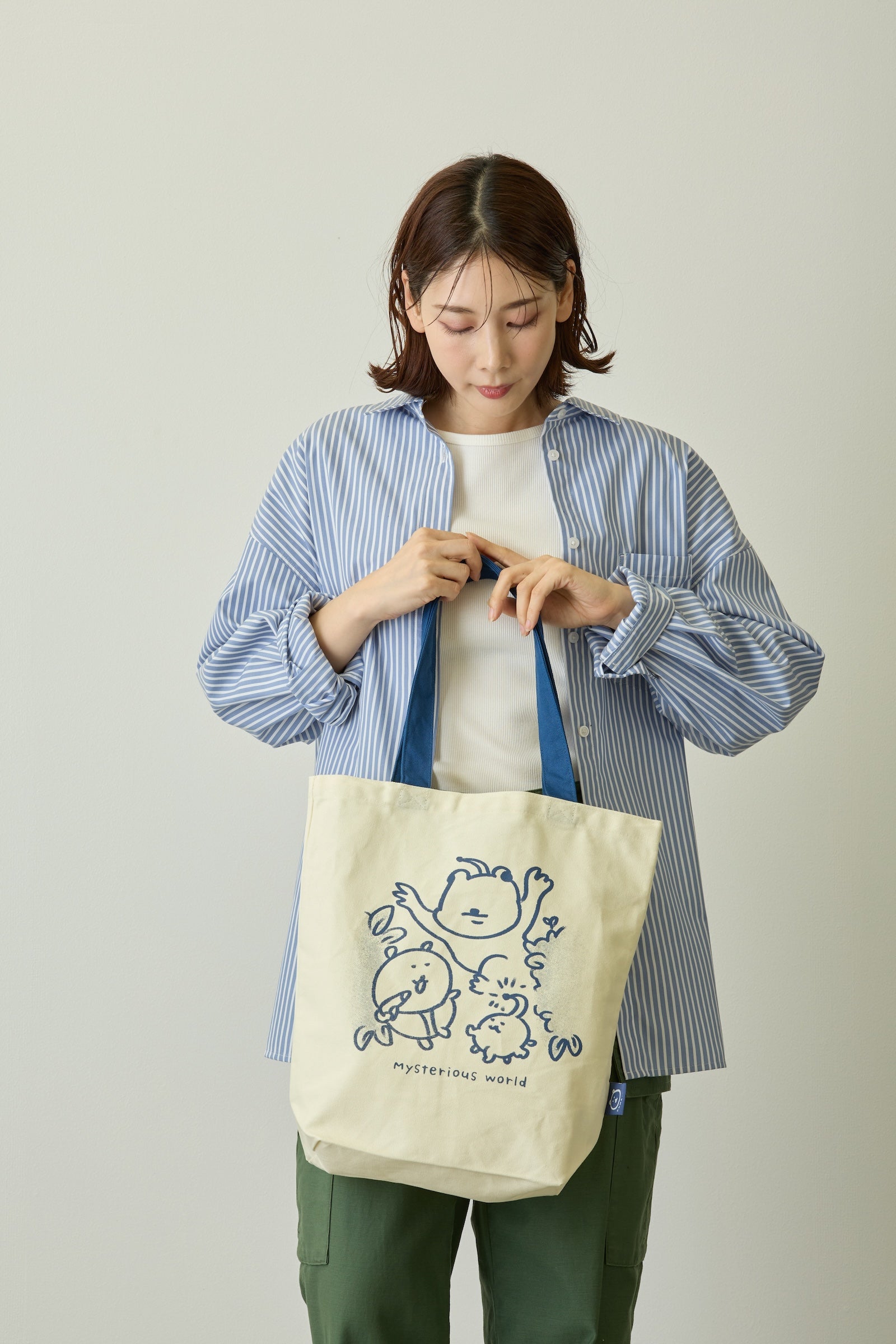 キャラクター トートバッグ 50cm ナガノキャラクターズ トートバッグ 不思議な世界 ベージュ×ネイビー