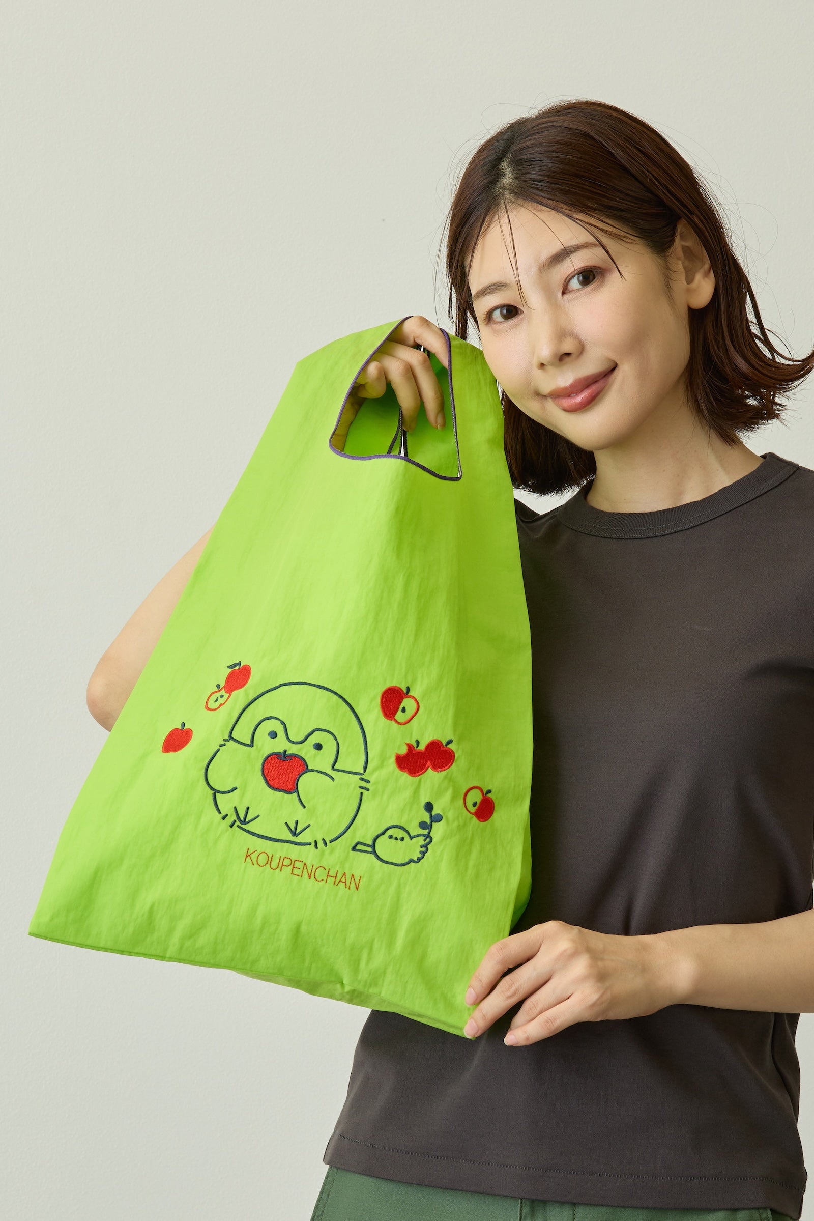 コウペンちゃん 刺繍エコバック りんご ライム