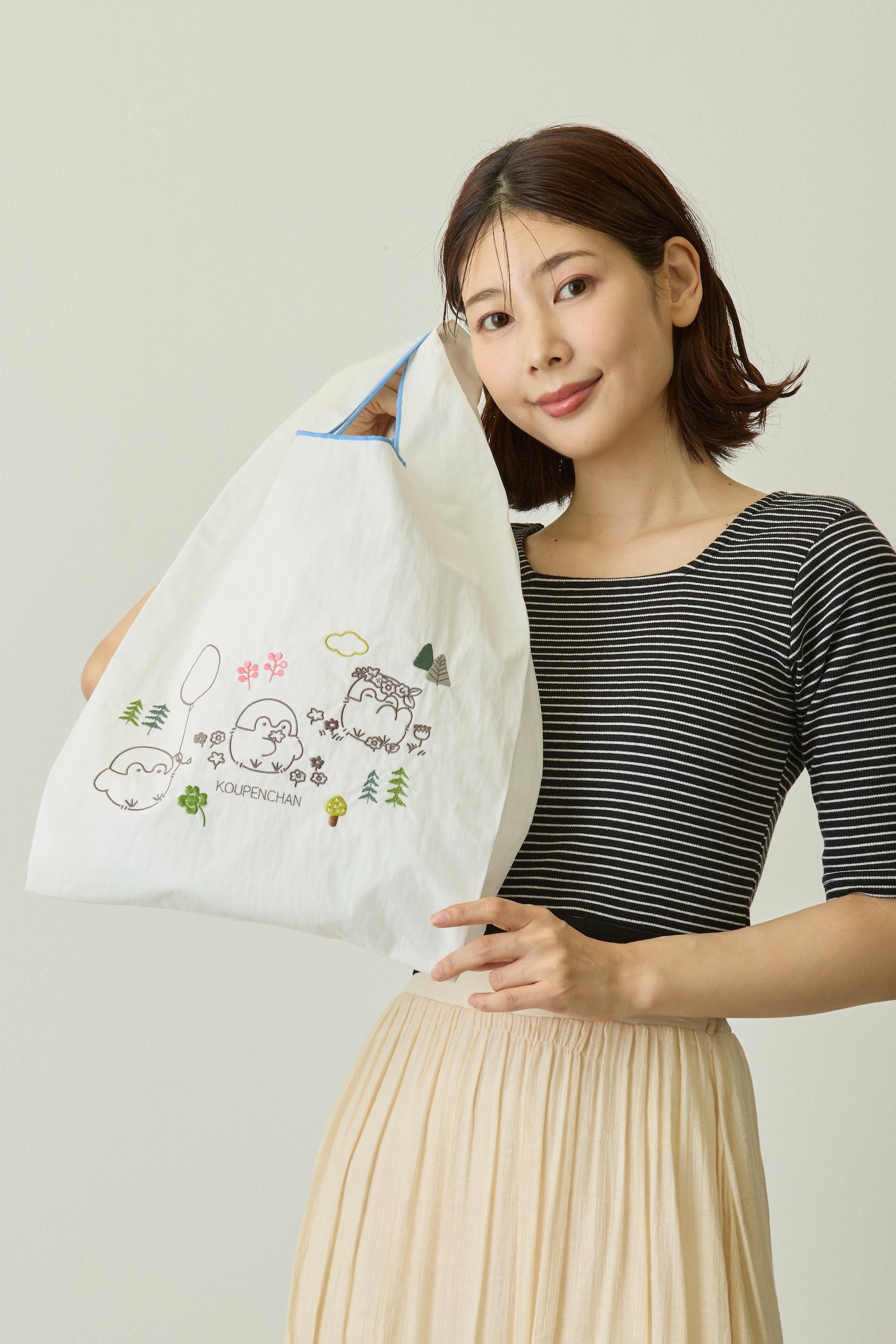 コウペンちゃん 刺繍エコバック 風船 ホワイト