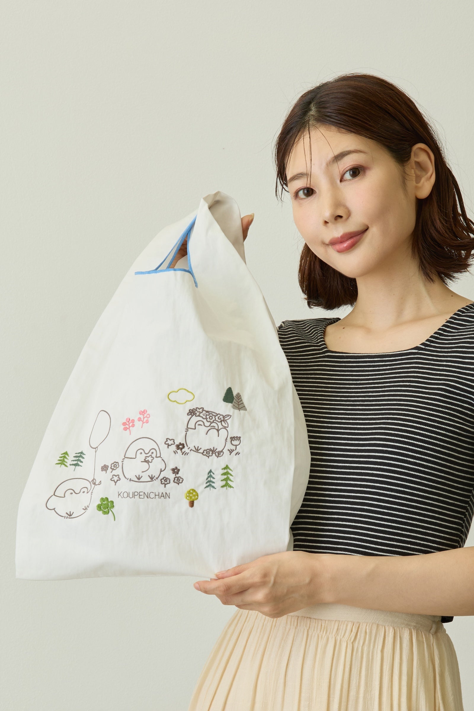 コウペンちゃん 刺繍エコバック 風船 ホワイト