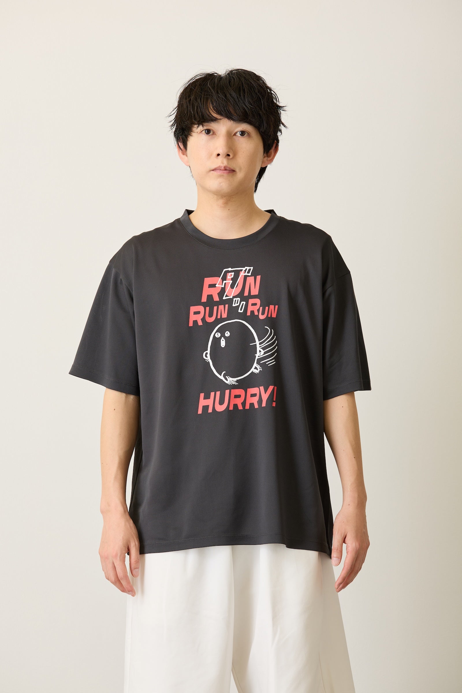 ナガノキャラクターズ ドライTシャツ RUN もぐらコロッケ チャコール