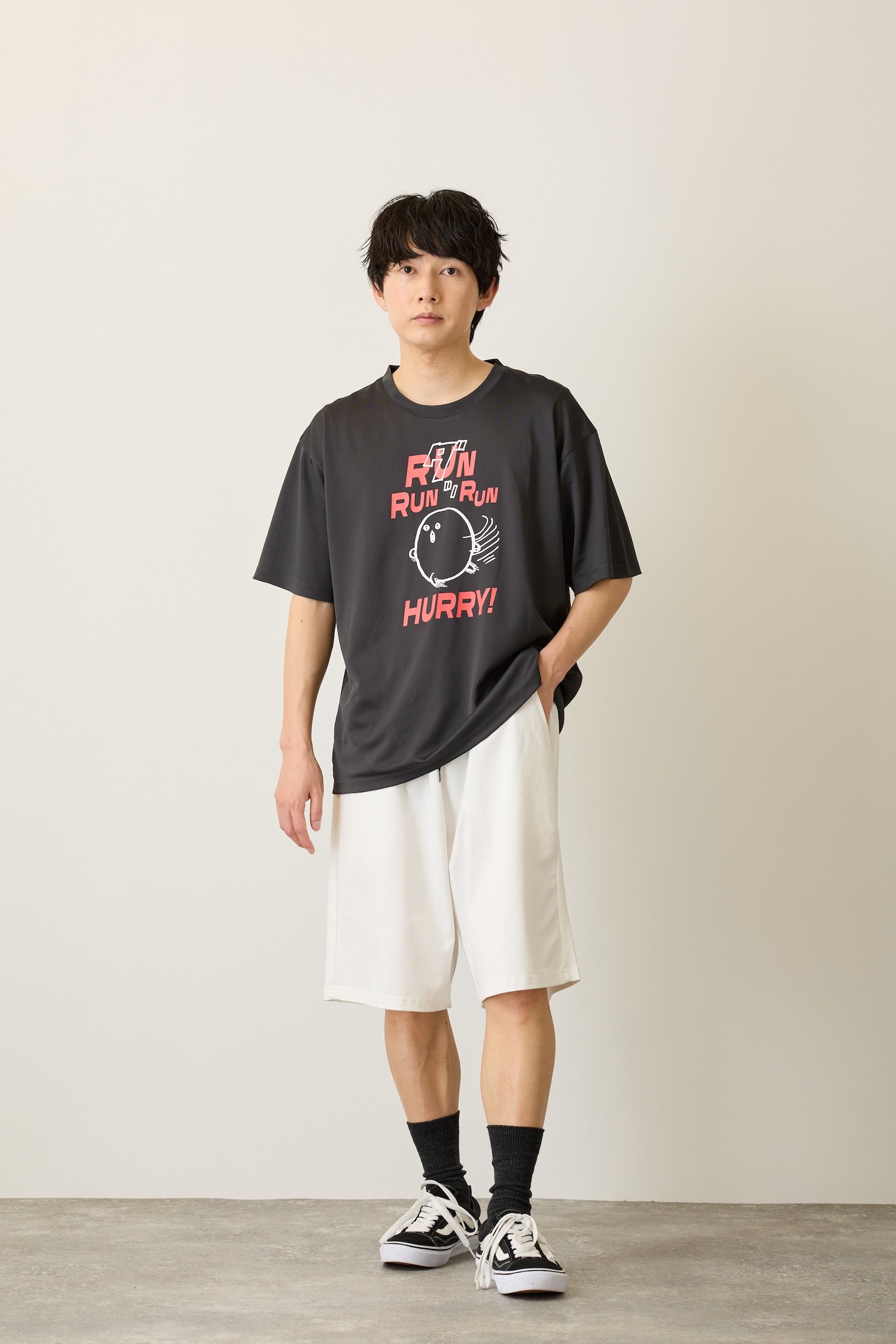 ナガノキャラクターズ ドライTシャツ RUN もぐらコロッケ チャコール